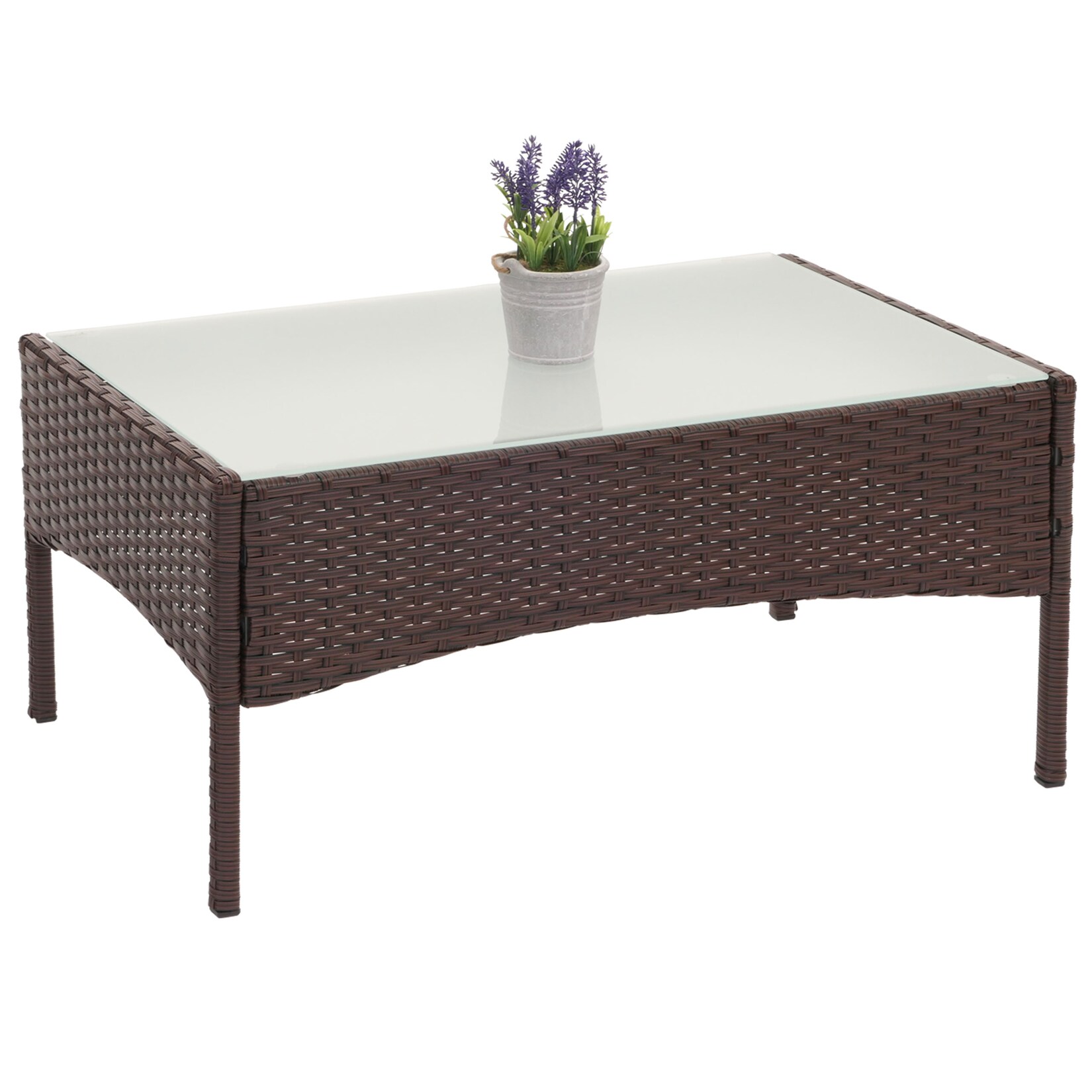 Poly-Rattan Gartentisch Hamar, Beistelltisch Tisch mit Glasplatte ~ braun-meliert | 04057651112145