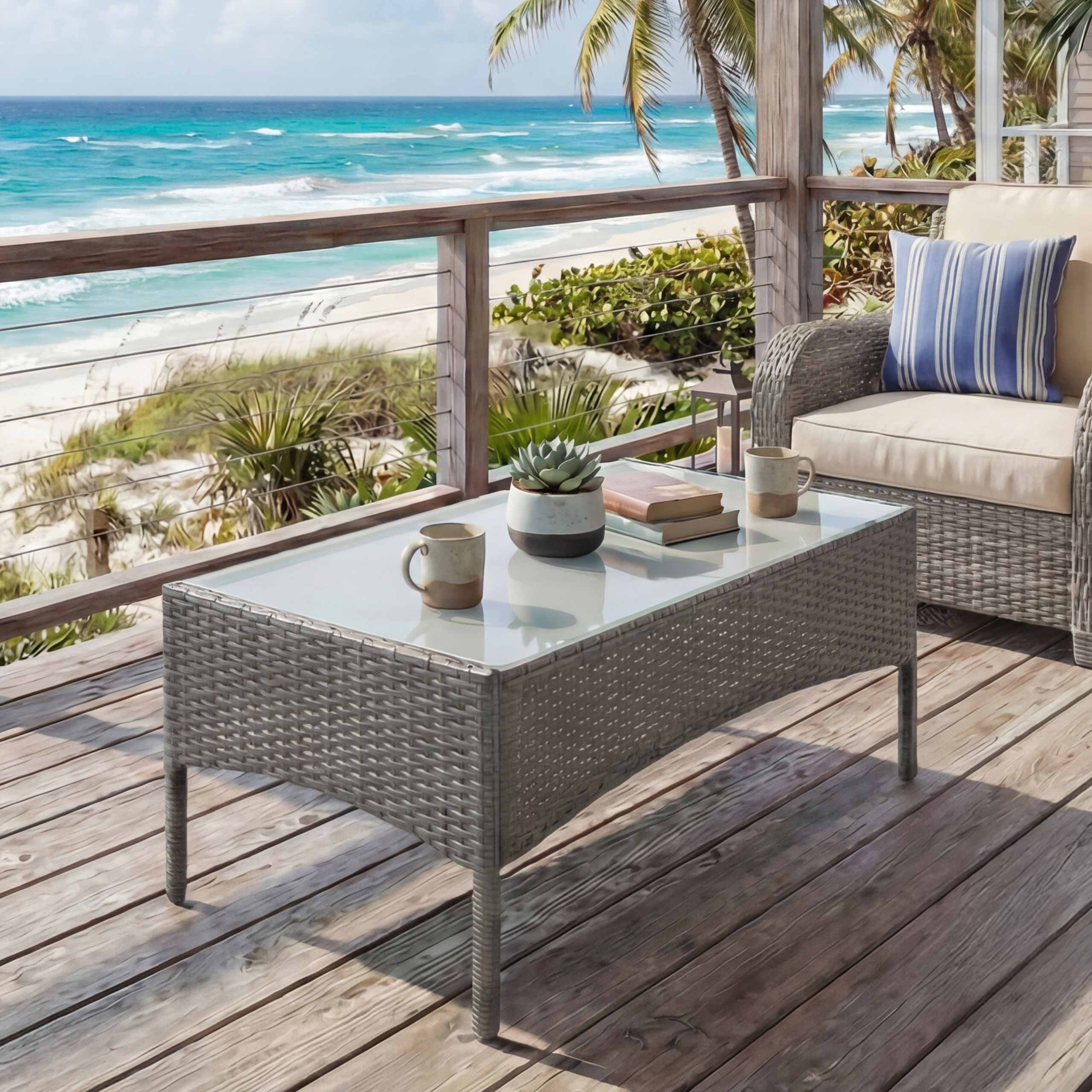 Poly-Rattan Gartentisch Hamar, Beistelltisch Tisch mit Glasplatte ~ grau - Bild 1