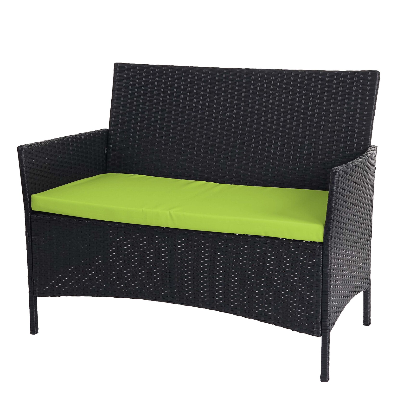 Poly-Rattan Gartenbank Hamar, Sitzbank Bank ~ anthrazit, Kissen grün