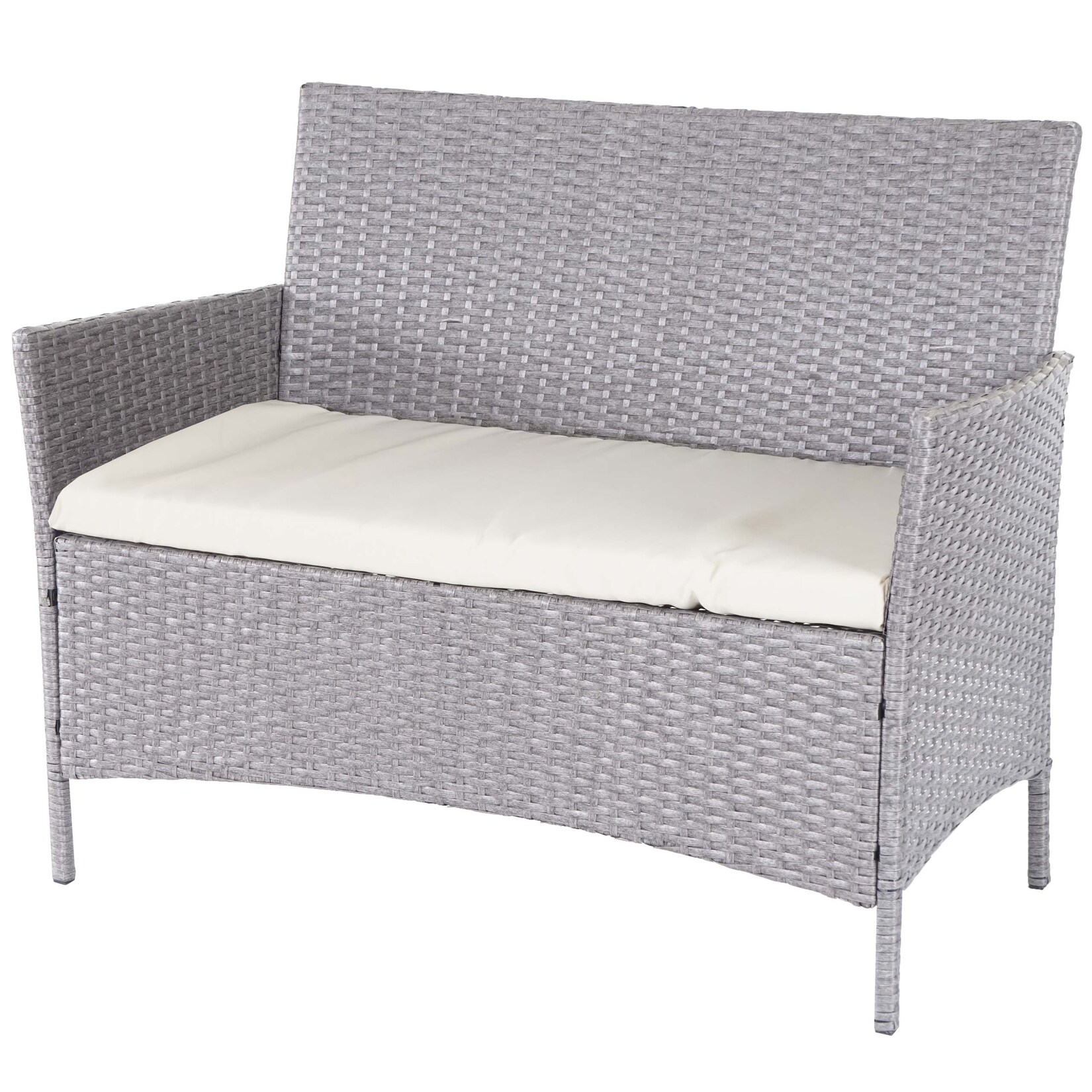 Poly-Rattan Gartenbank Hamar, Sitzbank Bank ~ grau, Kissen creme