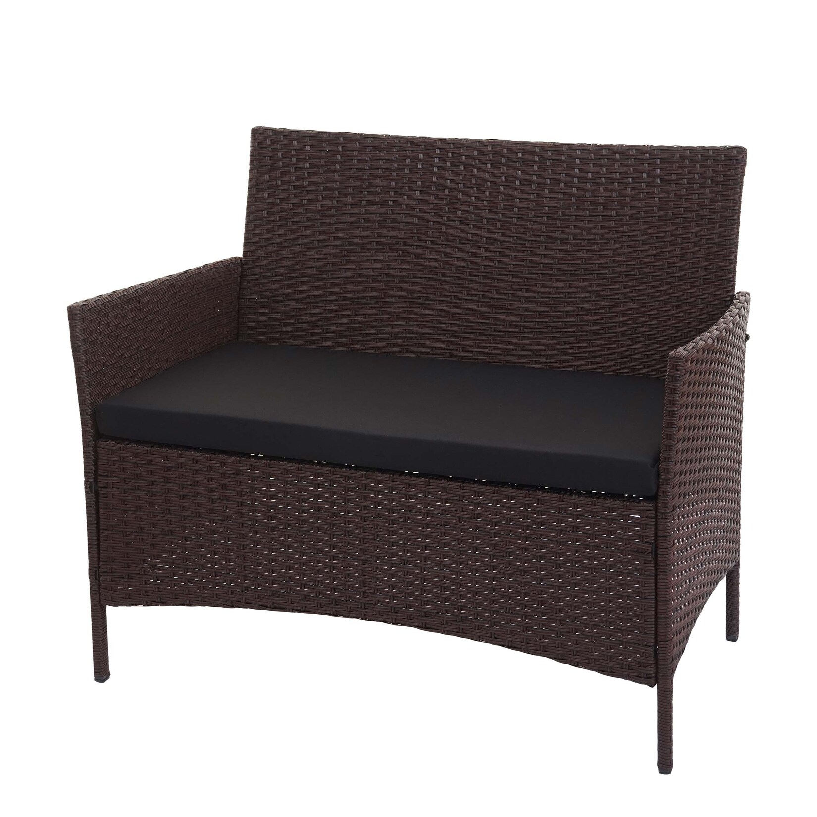Poly-Rattan Gartenbank Hamar, Sitzbank Bank ~ braun-meliert, Kissen schwarz