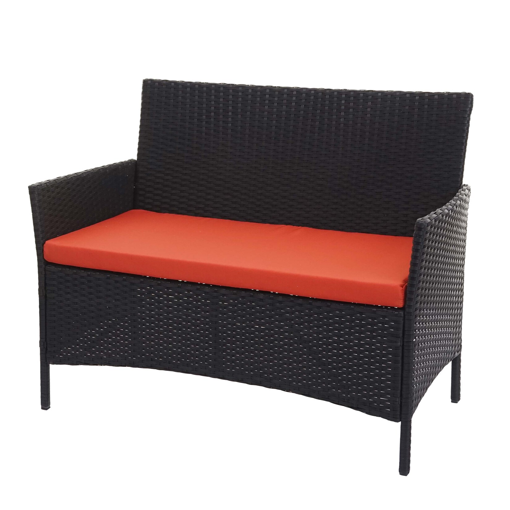 Poly-Rattan Gartenbank Hamar, Sitzbank Bank ~ schwarz, Kissen terracotta | 04057651522838