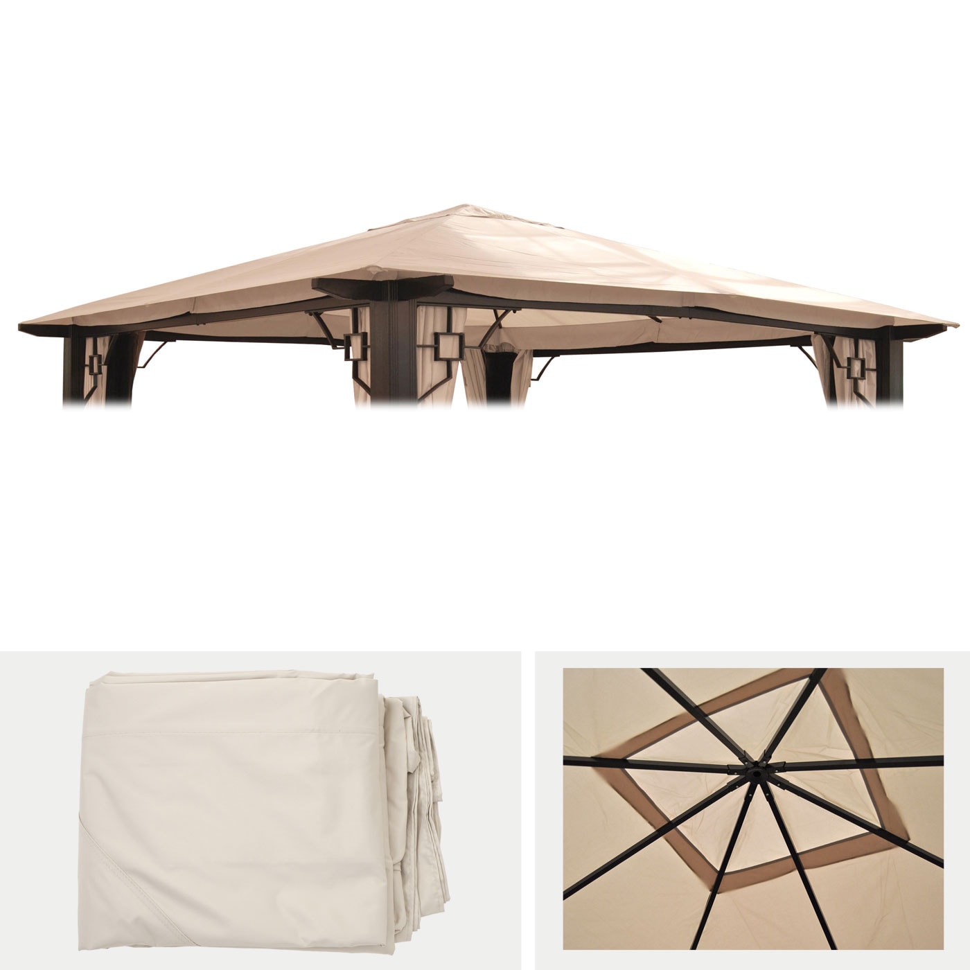 Ersatzbezug f&uuml;r Dach Pergola Pavillon Nisa 3,5x3,5m ~ creme - Bild 1