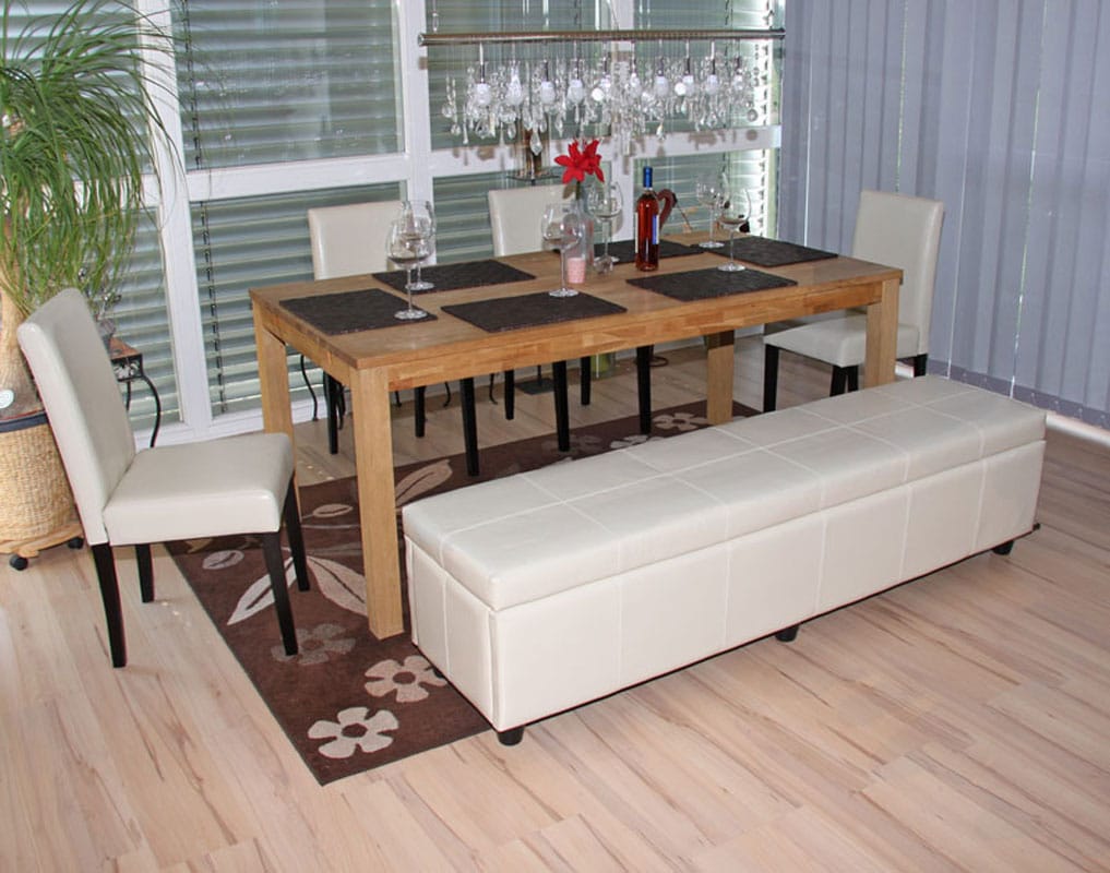 Garnitur Sitzgruppe Bank mit Aufbewahrung Kriens XXL+4 St&uuml;hle Littau, Leder ~ creme - Bild 1