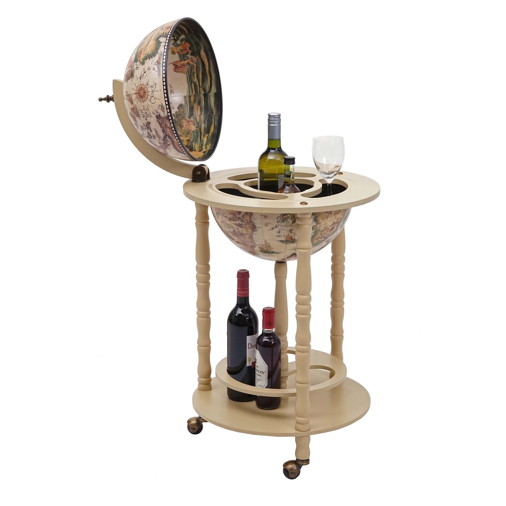 Globusbar MCW-D83, Minibar Hausbar Weinregal, Weltkugel Ø 33cm rollbar Eukalyptusholz MVG ~ naturbraun