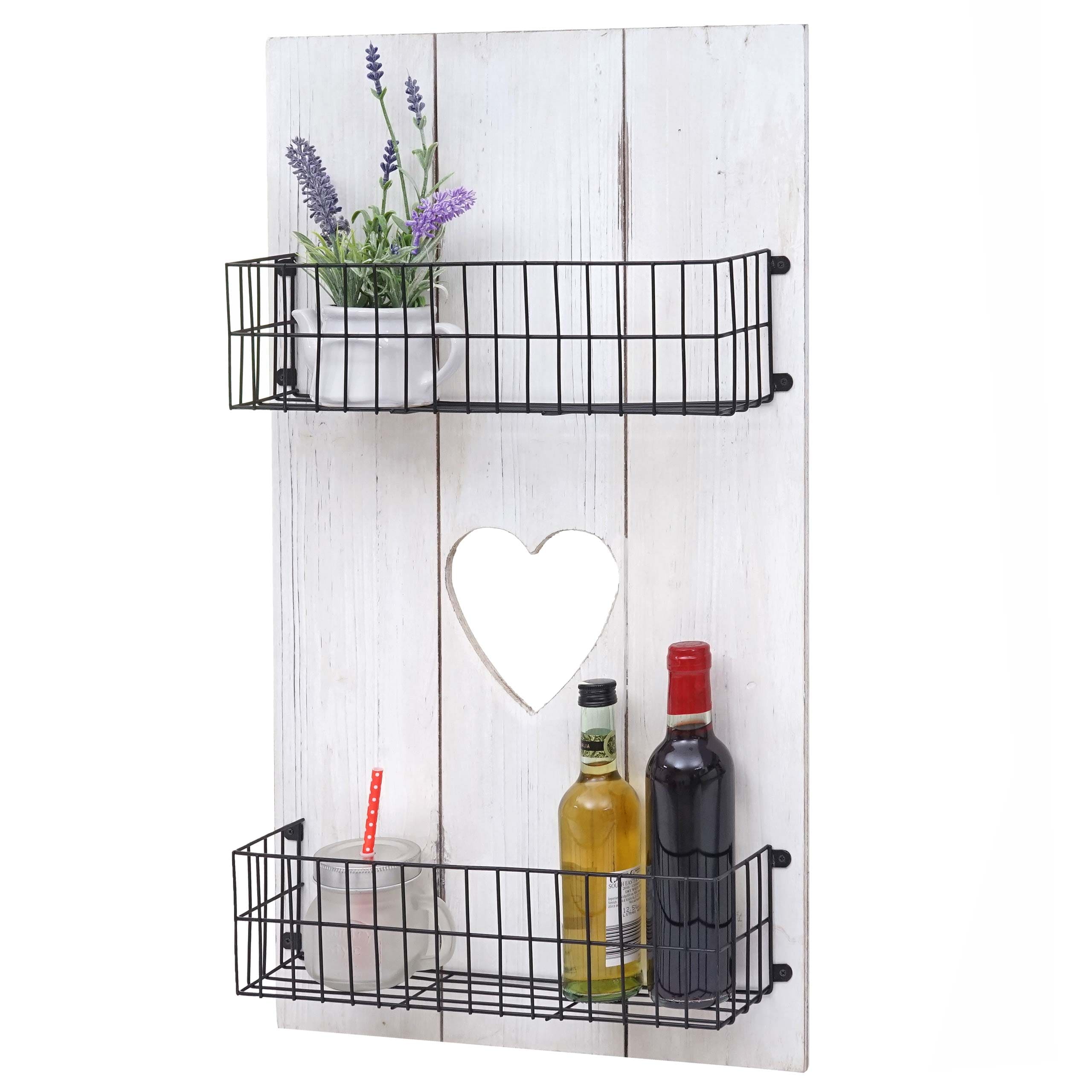 Wandregal MCW-D42, Wandpaneel Holzregal Regal mit K&ouml;rben, Massivholz ~ wei&szlig; shabby, 70x40x10cm - Bild 1