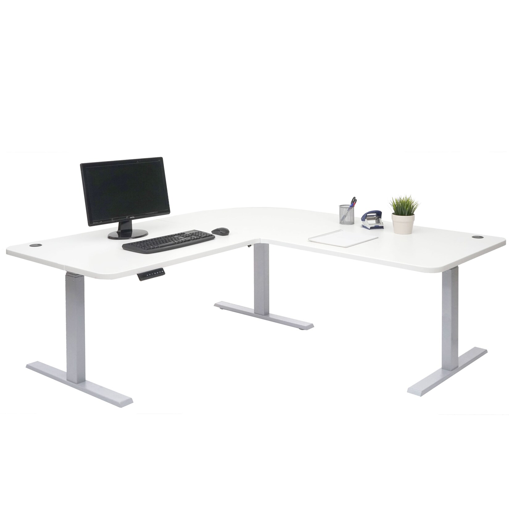 Eck-Schreibtisch MCW-D40, Bürotisch Computertisch elektrisch höhenverstellbar 178x178cm 84kg MVG ~ weiß, grau