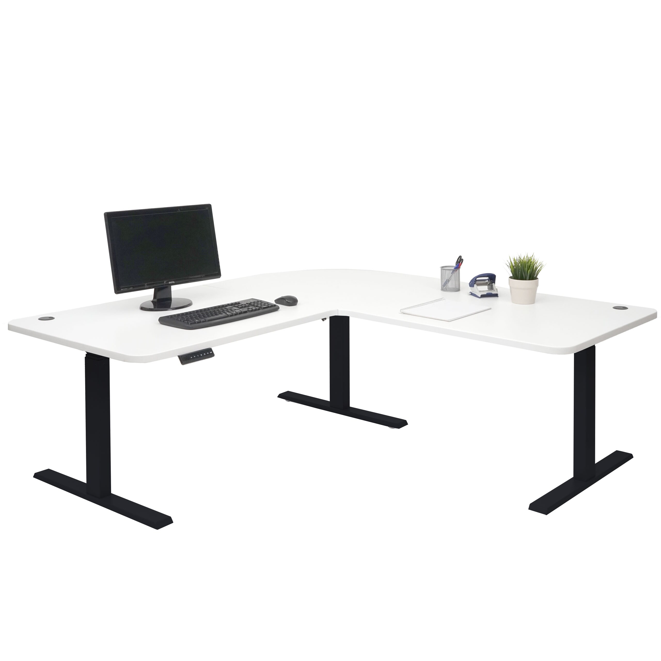 Eck-Schreibtisch MCW-D40, B&uuml;rotisch Computertisch elektrisch h&ouml;henverstellbar 178x178cm 84kg MVG ~ wei&szlig;, schwarz - Bild 1