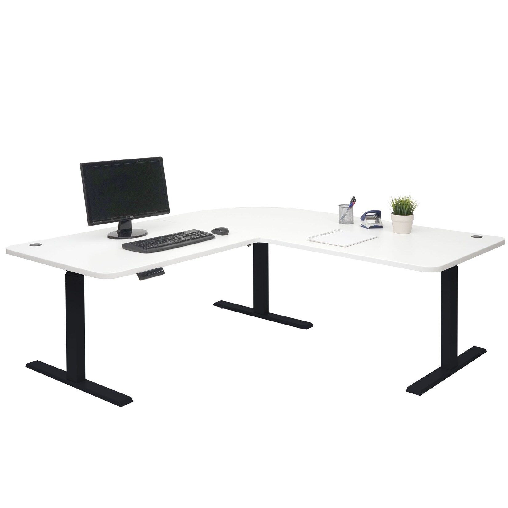 Eck-Schreibtisch MCW-D40, Bürotisch Computertisch elektrisch höhenverstellbar 178x178cm 84kg MVG ~ weiß, schwarz