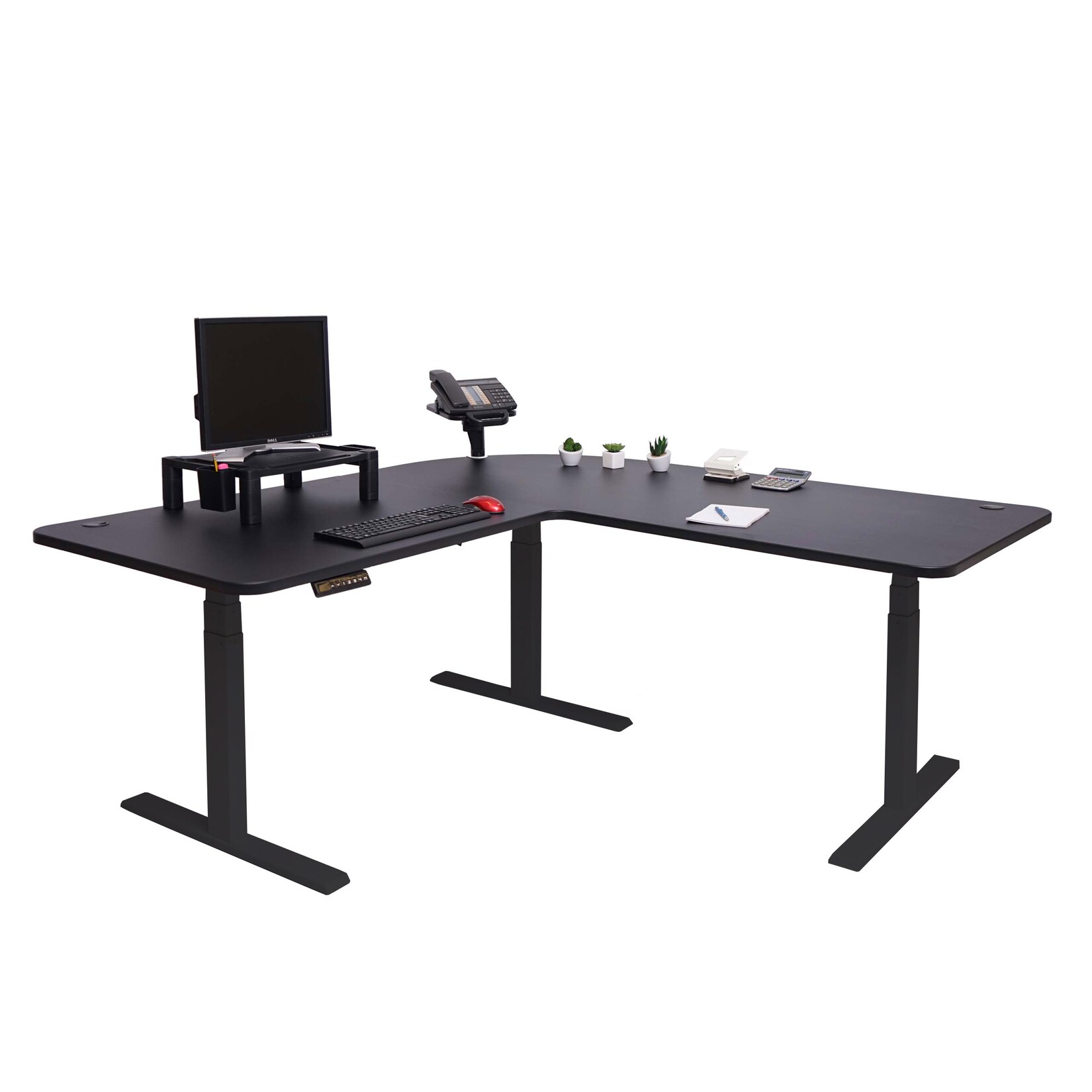 Eck-Schreibtisch MCW-D40, Bürotisch Computertisch elektrisch höhenverstellbar 178x178cm 84kg MVG ~ schwarz, schwarz