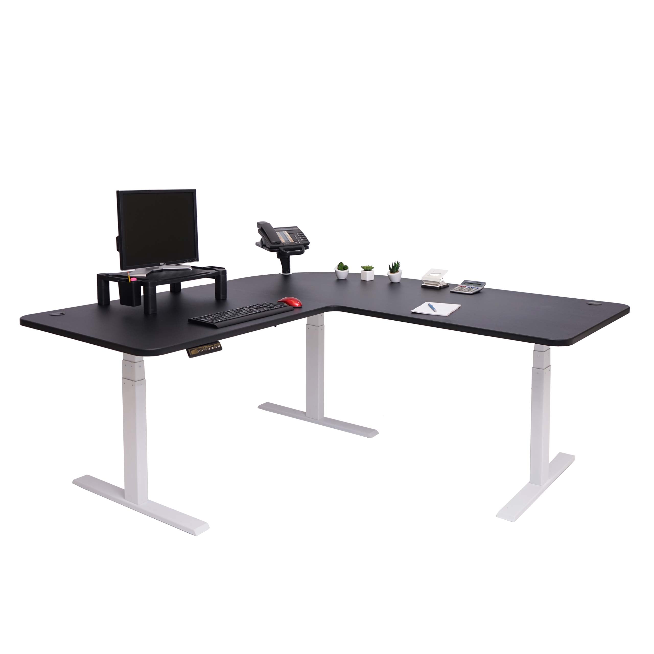 Eck-Schreibtisch MCW-D40, B&uuml;rotisch Computertisch elektrisch h&ouml;henverstellbar 178x178cm 84kg MVG ~ schwarz, wei&szlig; - Bild 1