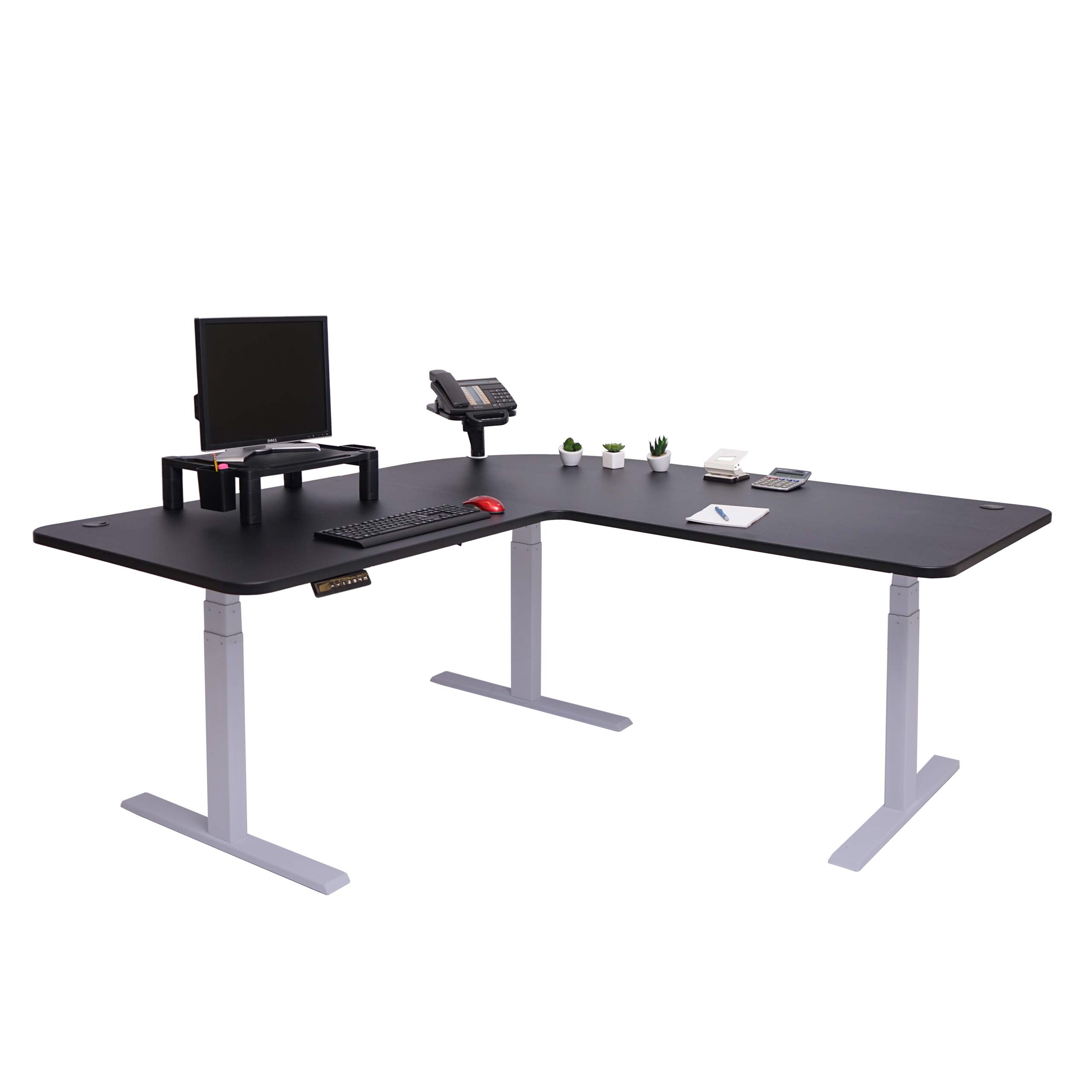 Eck-Schreibtisch MCW-D40, B&uuml;rotisch Computertisch elektrisch h&ouml;henverstellbar 178x178cm 84kg MVG ~ schwarz, grau - Bild 1