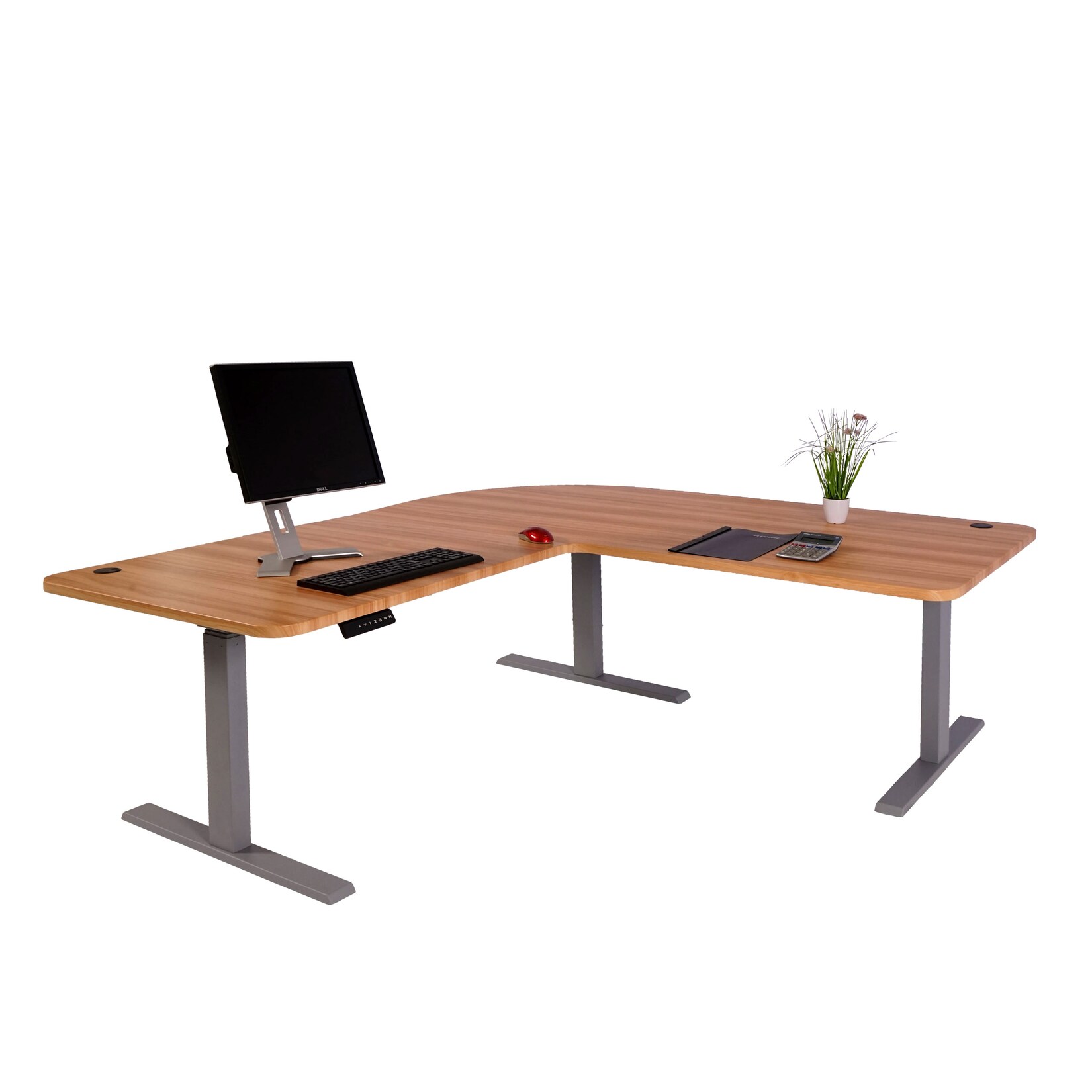 Eck-Schreibtisch MCW-D40, Bürotisch Computertisch elektrisch höhenverstellbar 178x178cm 84kg MVG ~ eiche, grau