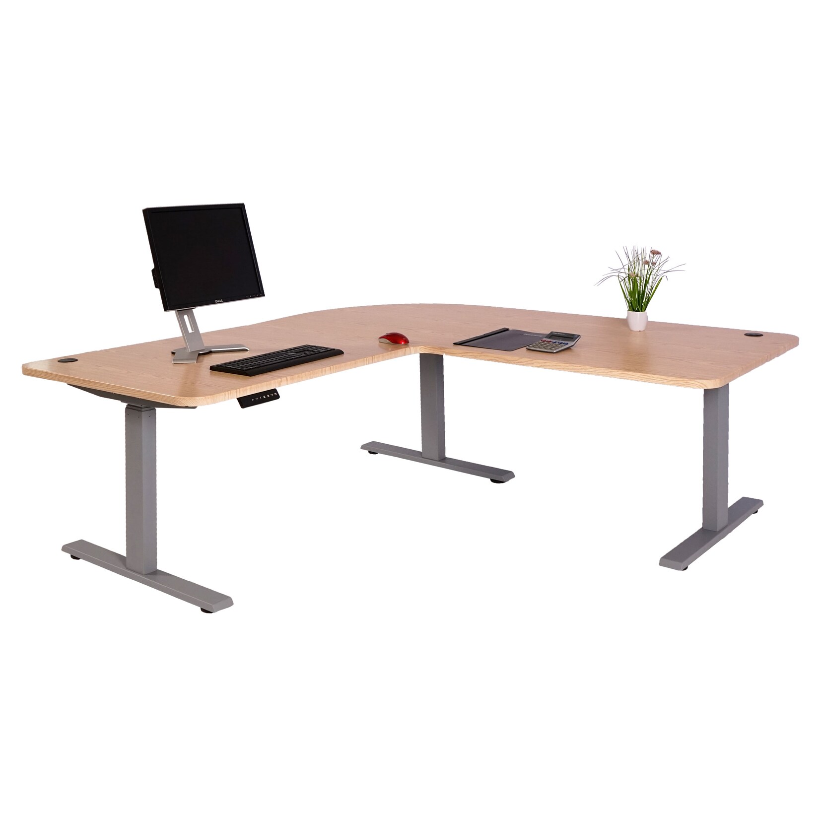 Eck-Schreibtisch MCW-D40, Computertisch elektrisch höhenverstellbar 178x178cm 84kg MVG ~ hellbraun, grau