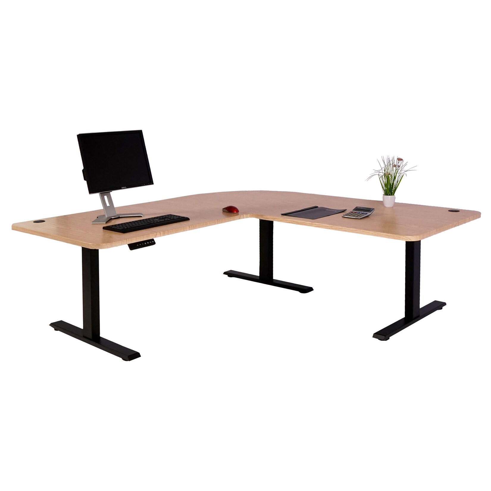 Eck-Schreibtisch MCW-D40, Computertisch elektrisch höhenverstellbar 178x178cm 84kg MVG ~ hellbraun, schwarz