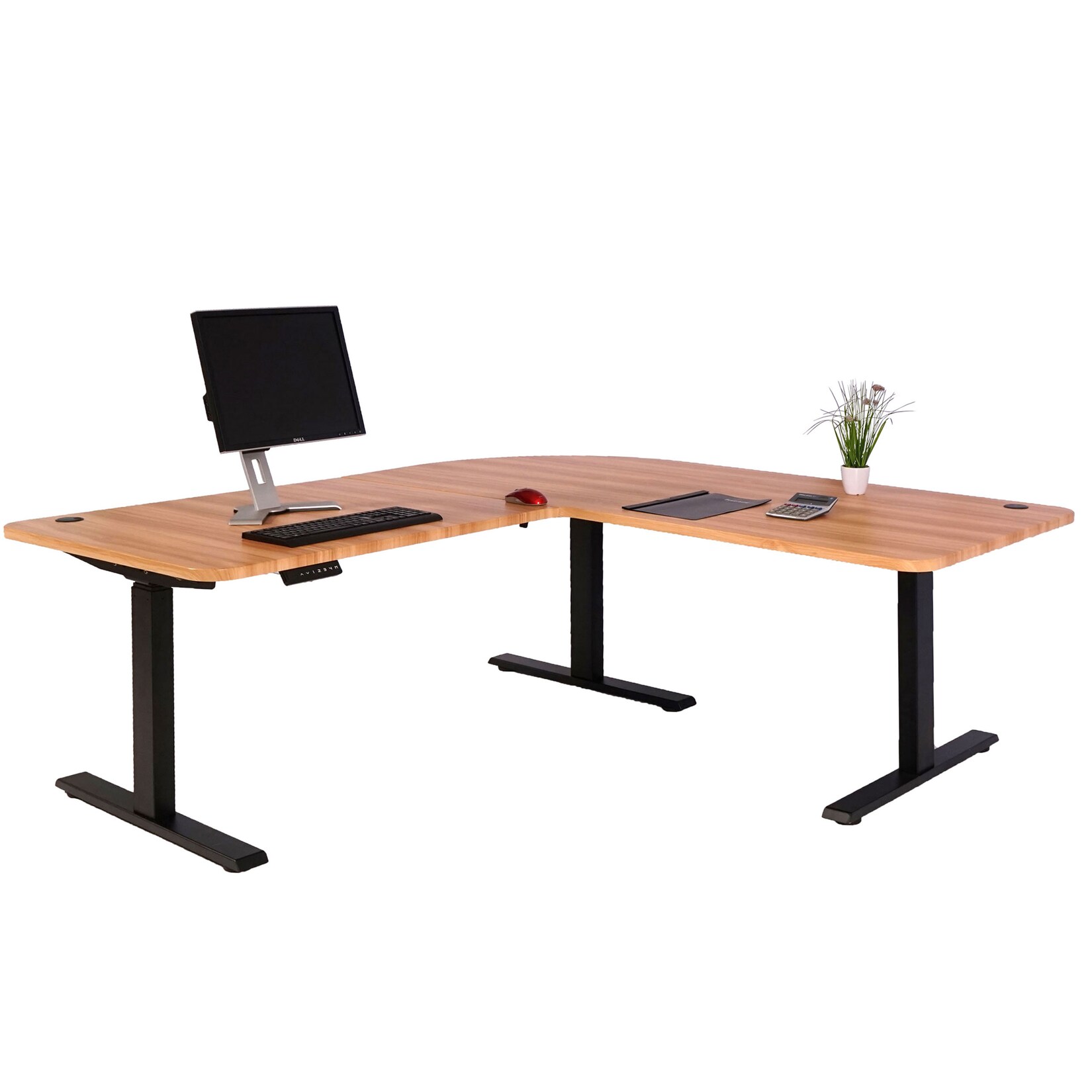 Eck-Schreibtisch MCW-D40, Computertisch elektrisch höhenverstellbar 178x178cm 84kg MVG ~ Eiche-Dekor, schwarz