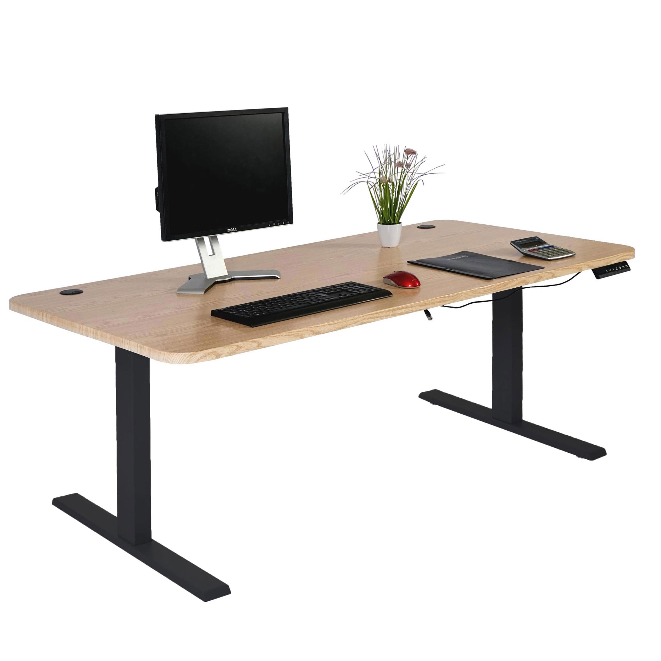 Schreibtisch MCW-D40, Computertisch, elektrisch h&ouml;henverstellbar 160x80cm 53kg MVG ~ hellbraun, schwarz - Bild 1