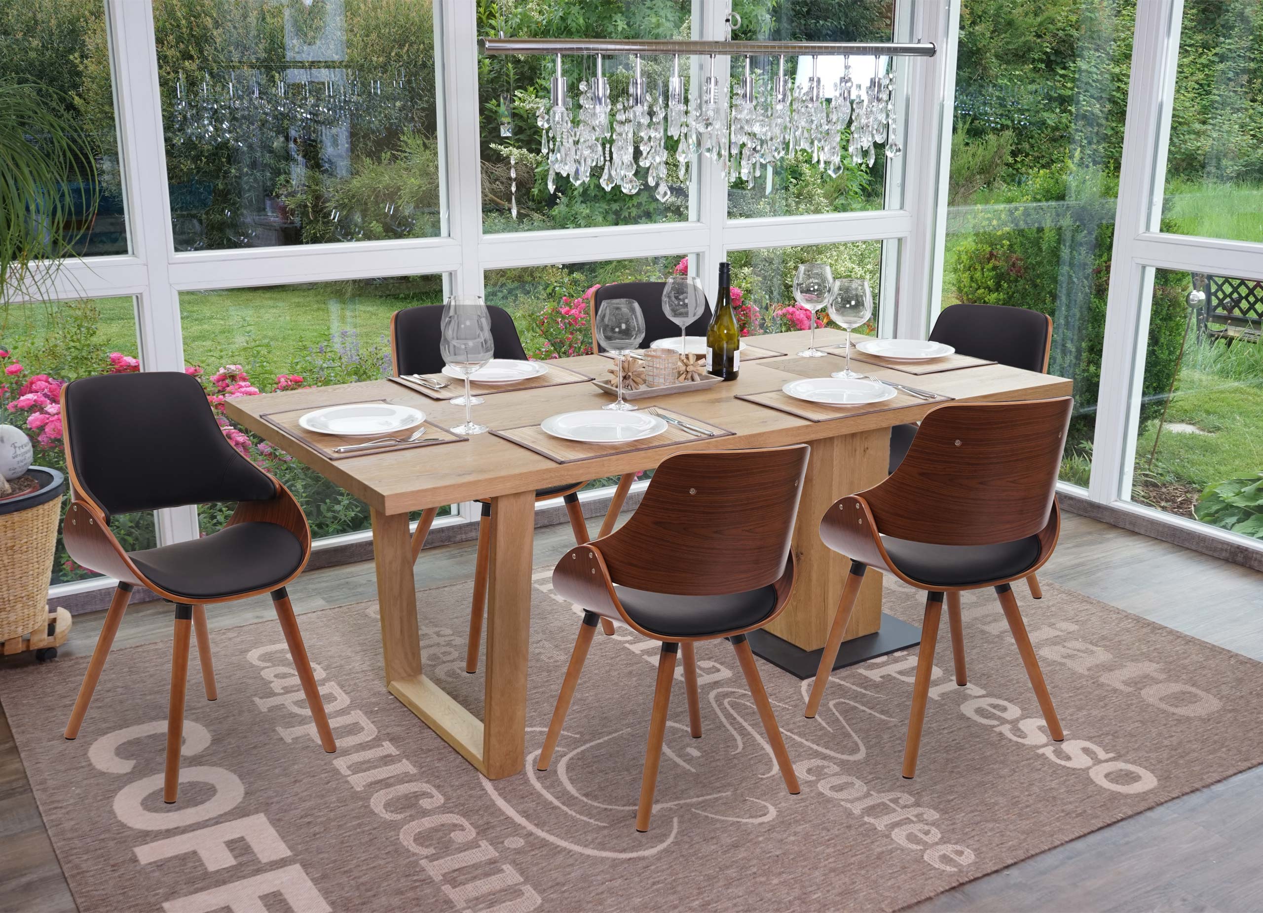 6er-Set Esszimmerstuhl MCW-D23, K&uuml;chenstuhl Stuhl, Retro-Design ~ Kunstleder schwarz - Bild 1