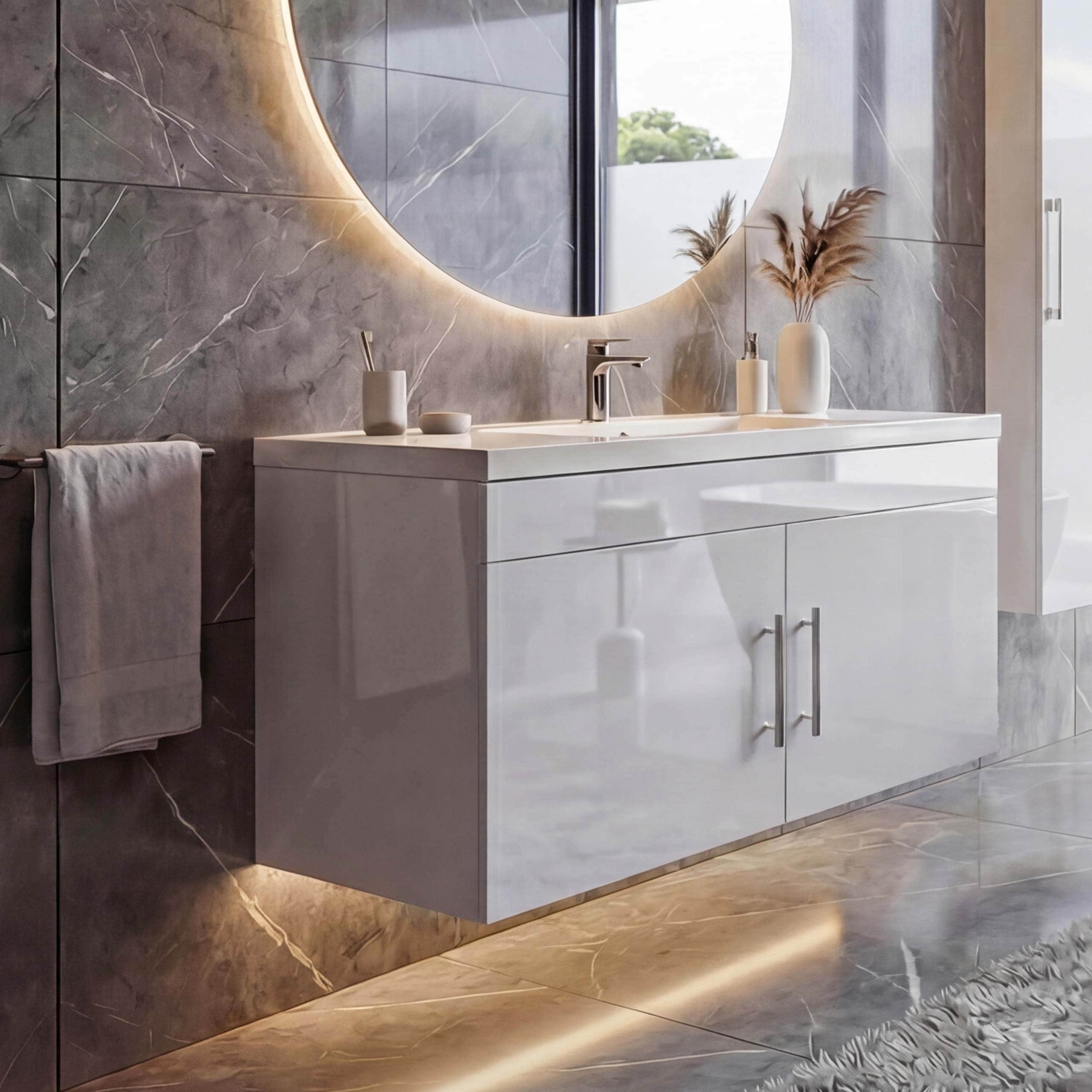 Waschbecken + Unterschrank MCW-D16, Waschbecken Waschtisch, MVG-zertifiziert, hochglanz 90cm ~ wei&szlig; - Bild 1