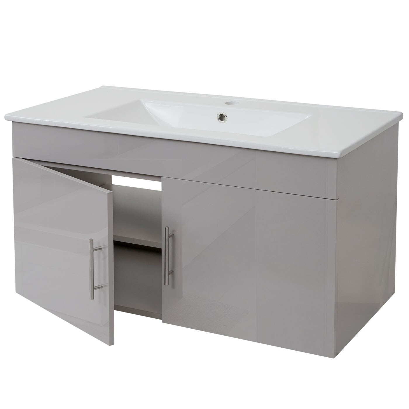 Waschbecken + Unterschrank MCW-D16, Waschbecken Waschtisch, hochglanz 90cm ~ grau | 04057651232294