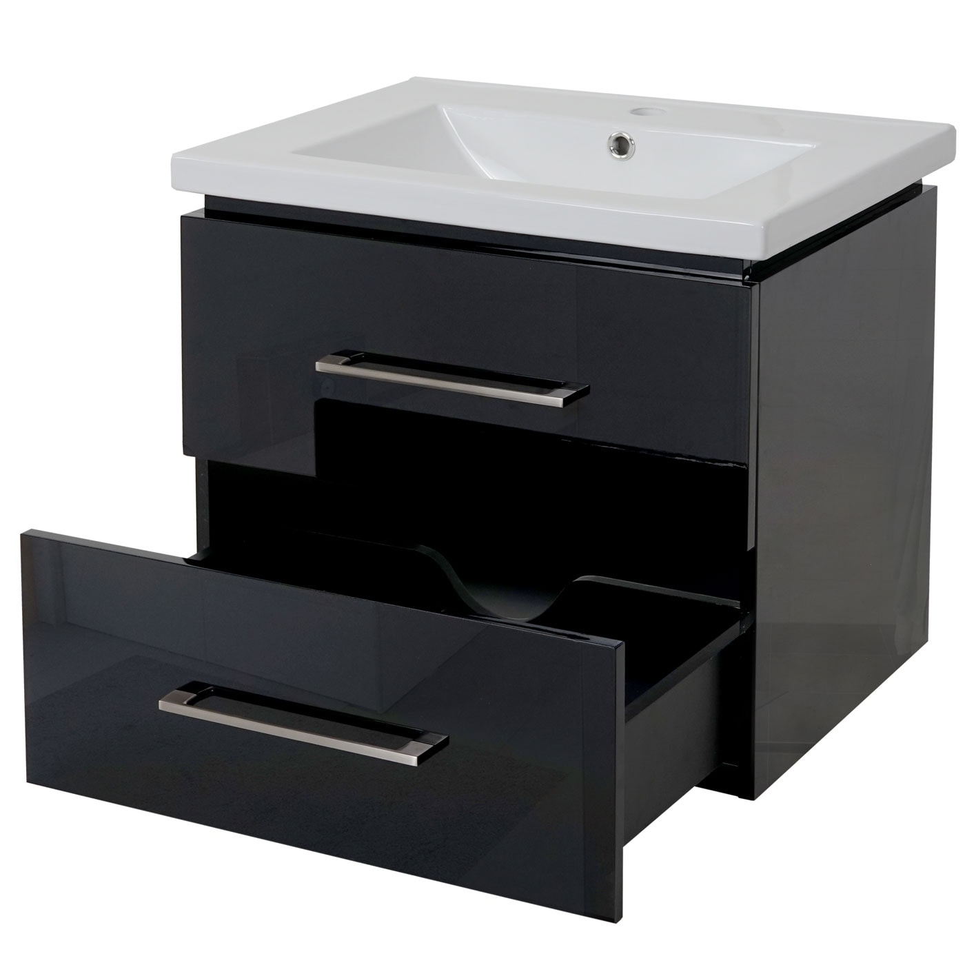 Premium Waschbecken + Unterschrank MCW-D16, Waschbecken Waschtisch, hochglanz 60cm ~ schwarz - Bild 1