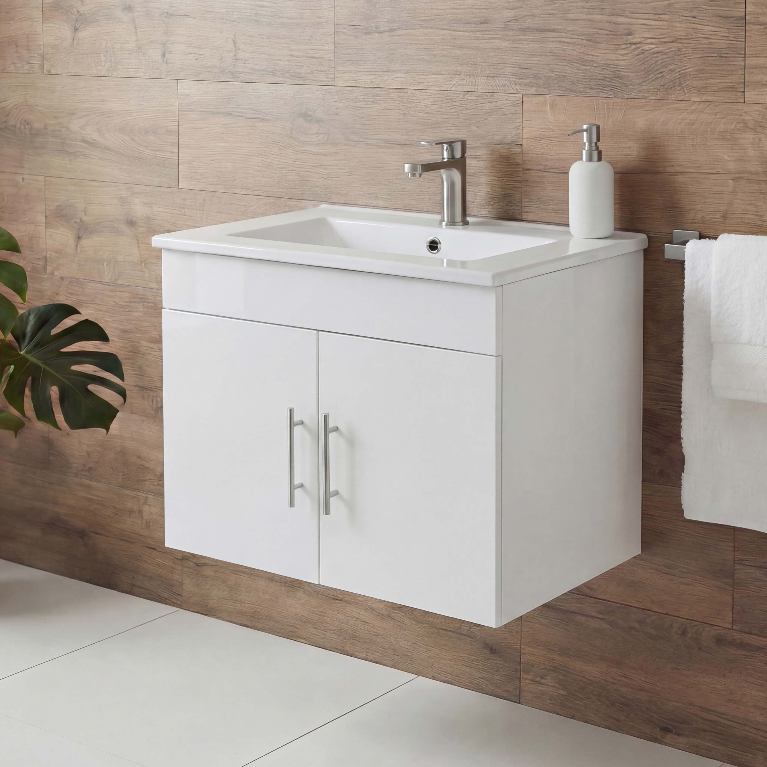 Waschbecken + Unterschrank MCW-D16, Waschbecken Waschtisch, MVG-zertifiziert, hochglanz 60cm ~ wei&szlig; - Bild 1