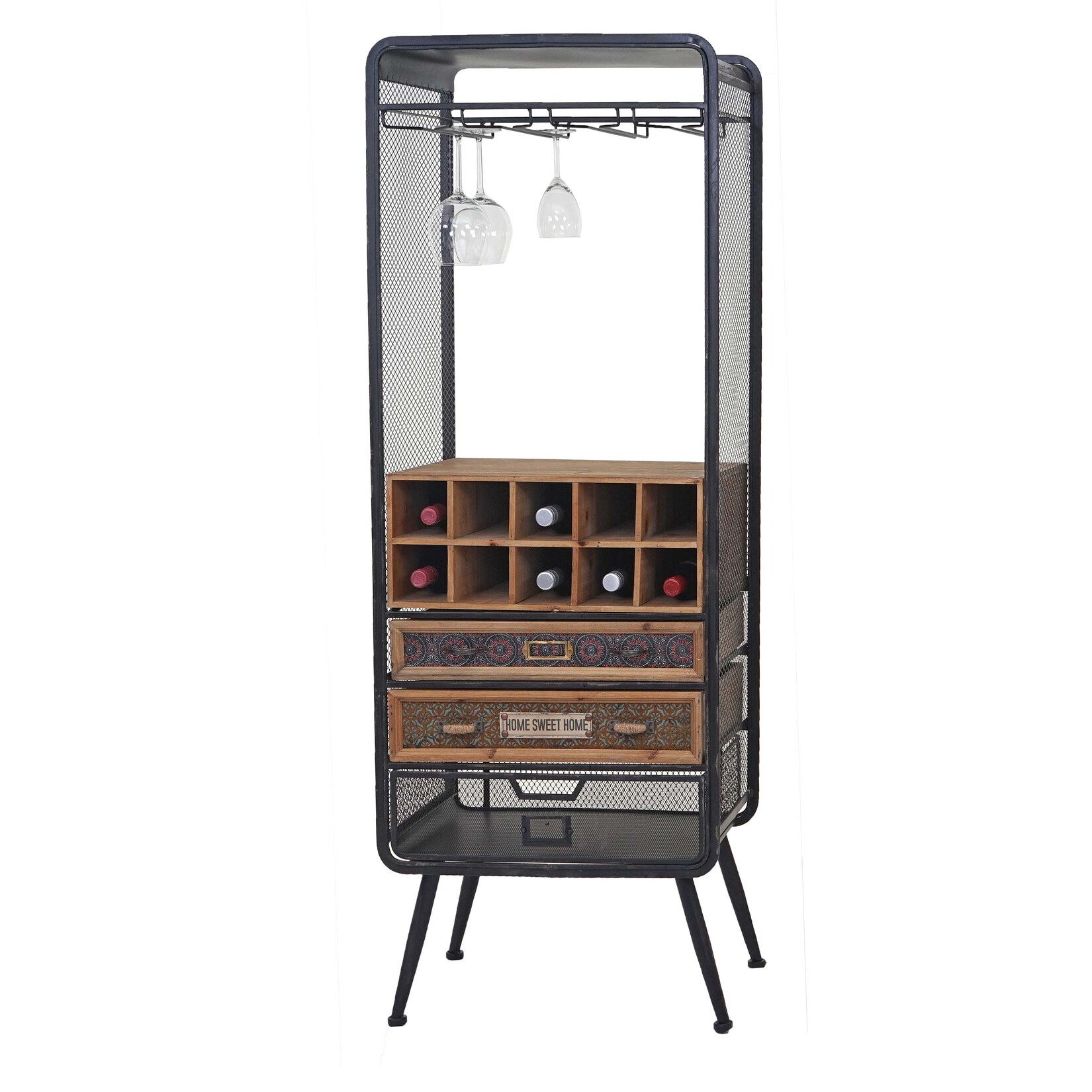 Weinregal MCW-C91, Flaschenregal Barschrank Weinständer für 10 Flaschen, Tanne Holz Vintage 157x57x38cm | 04057651275017