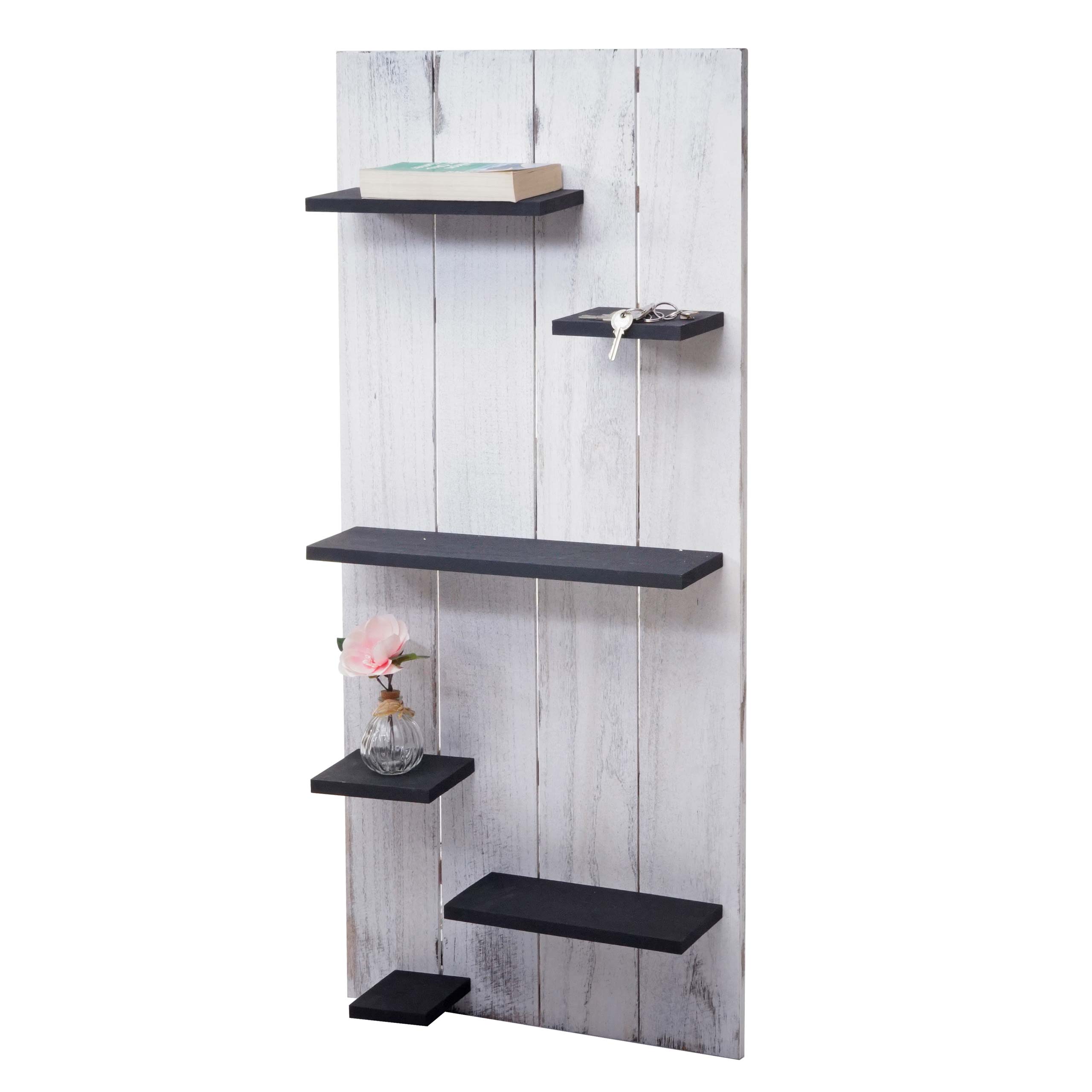 Wandregal MCW-C65, Wandpaneel Holzregal Regal, 6 Ebenen 110x50x14cm Massivholz Vintage ~ wei&szlig;/dunkelgrau shabby - Bild 1