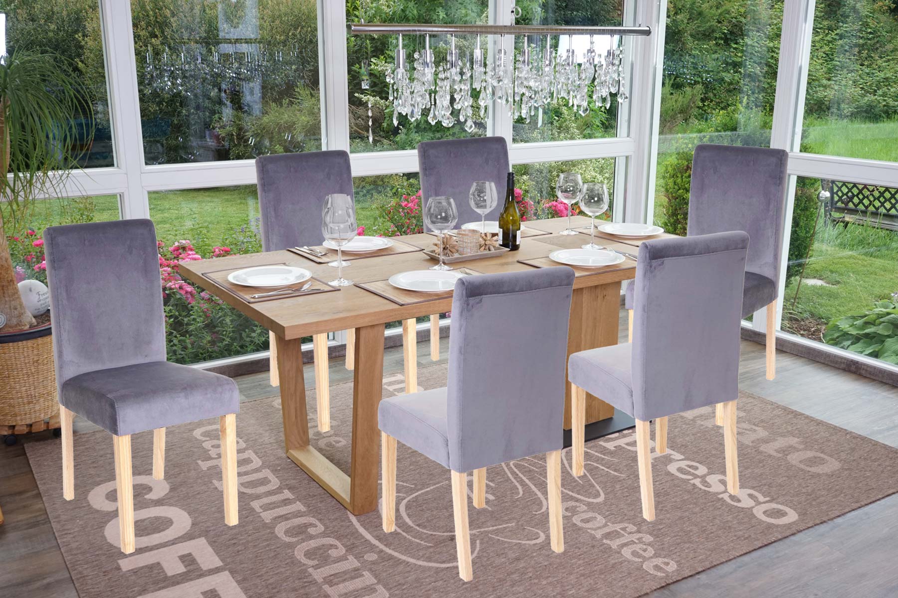 6er-Set Esszimmerstuhl Stuhl K&uuml;chenstuhl Littau, Samt ~ grau, helle Beine - Bild 1