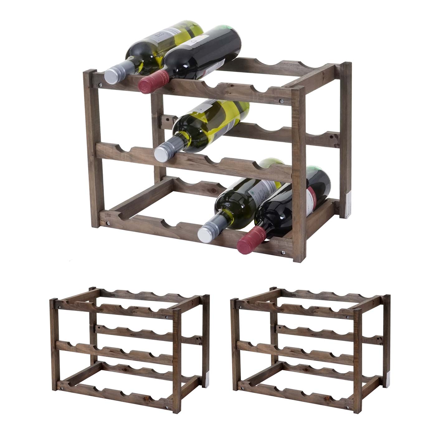 Weinregal MCW-B58, Flaschenregal Weinst&auml;nder Weinhalter, Tanne 3 B&ouml;den ~ 3 St&uuml;ck - Bild 1