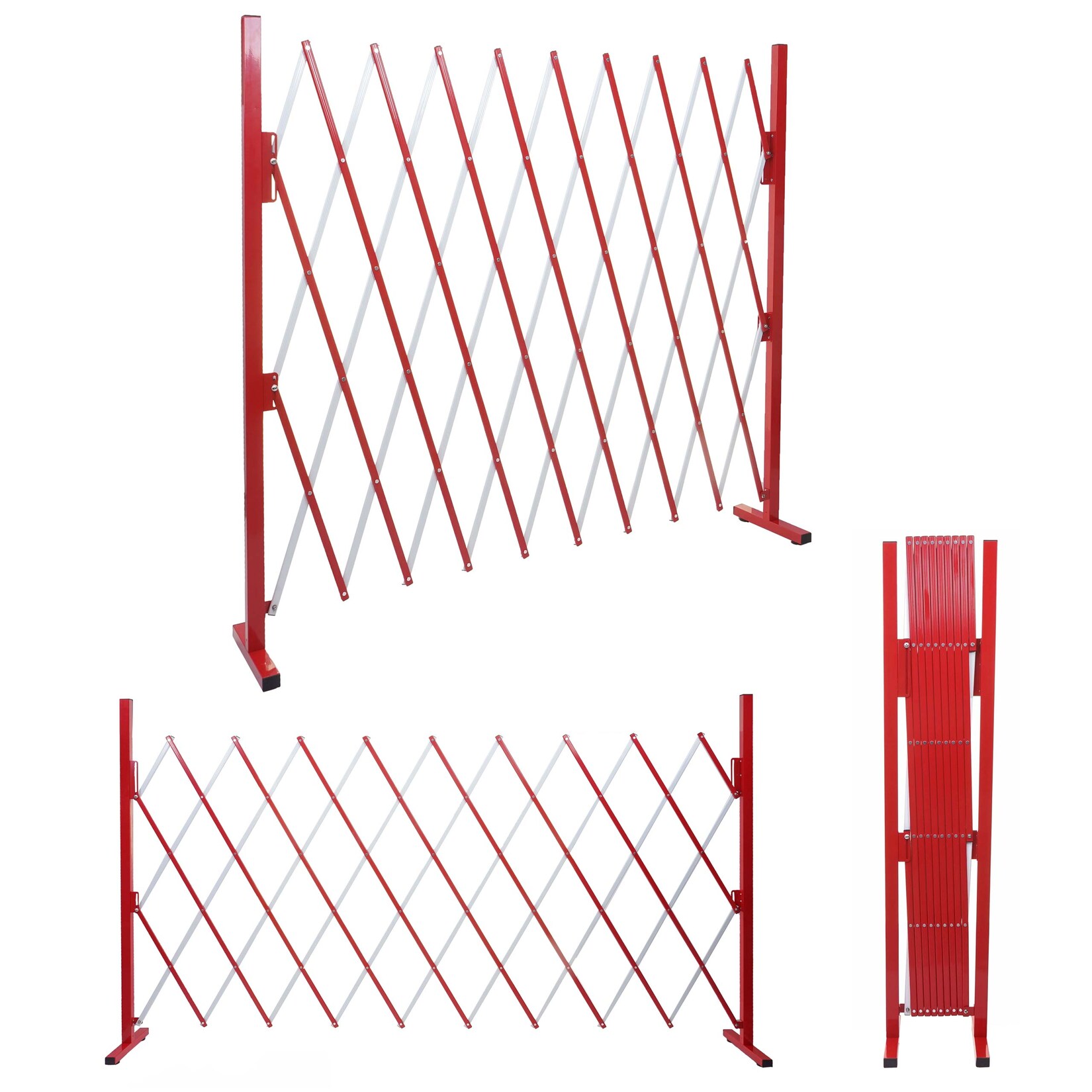 Absperrgitter MCW-B34, Scherengitter Zaun Schutzgitter ausziehbar, Alu rot-weiß ~ Höhe 153cm, Breite 32-265cm | 04057651272368