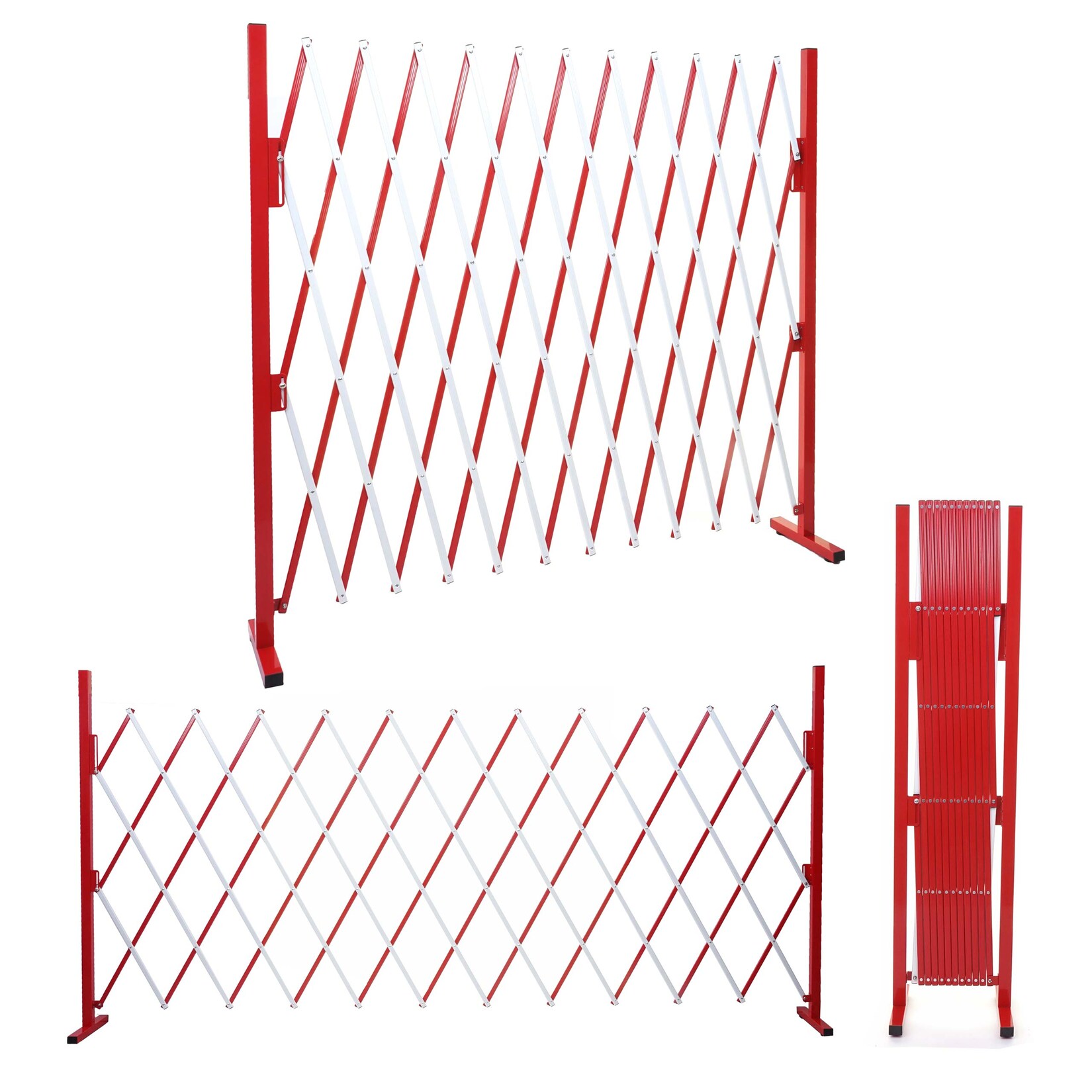 Absperrgitter MCW-B34, Scherengitter Zaun Schutzgitter ausziehbar, Alu rot-weiß ~ Höhe 153cm, Breite 36-300cm