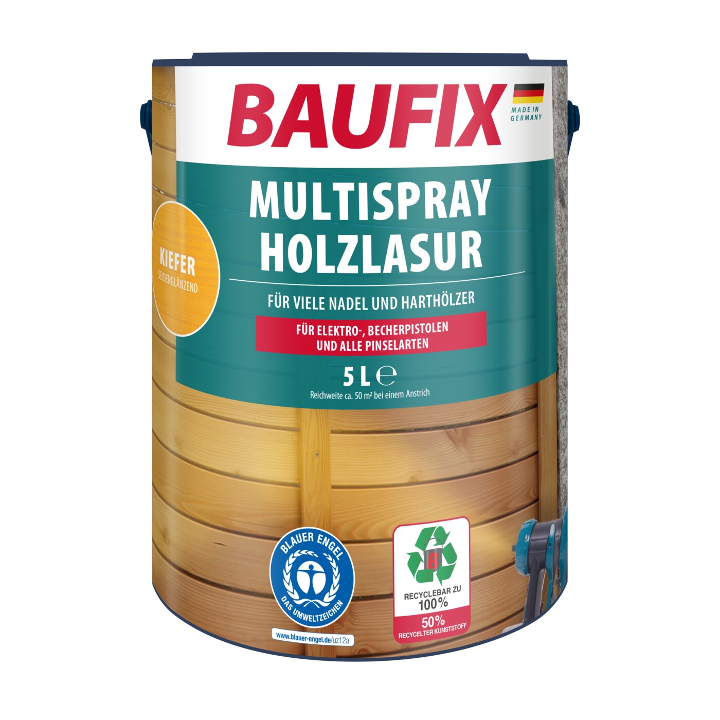 BAUFIX Multispray Holzlasur kiefer seidenglänzend, 5 Liter, Holzlasur | 04014505038747