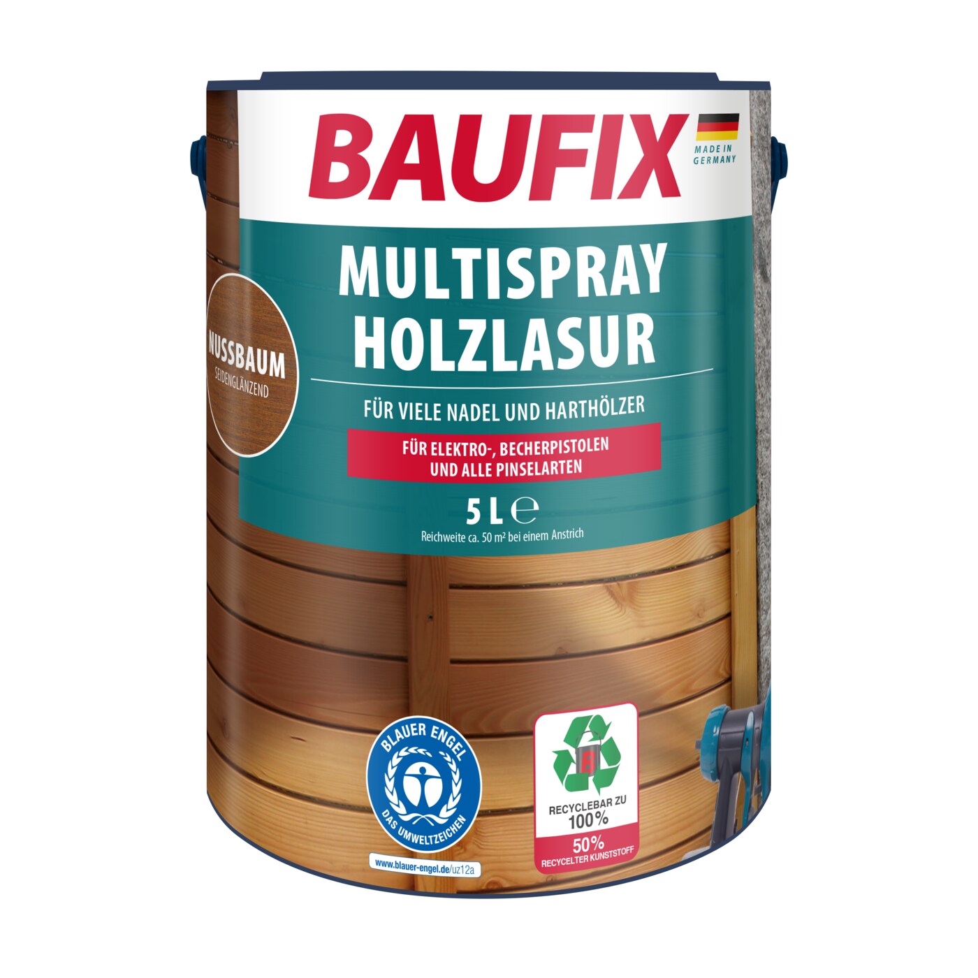 BAUFIX Multispray Holzlasur nussbaum seidenglänzend, 5 Liter, Holzlasur | 04014505038754