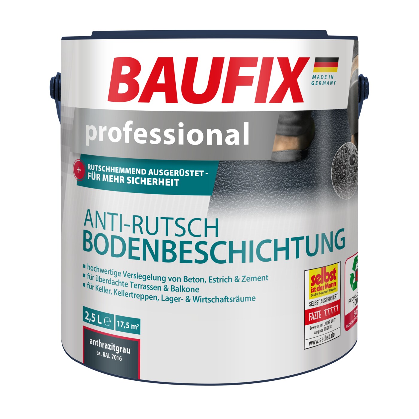 BAUFIX professional Anti-Rutsch Bodenbeschichtung anthrazit matt, 2.5 Liter, Beton- und Bodenfarbe | 04014505065514