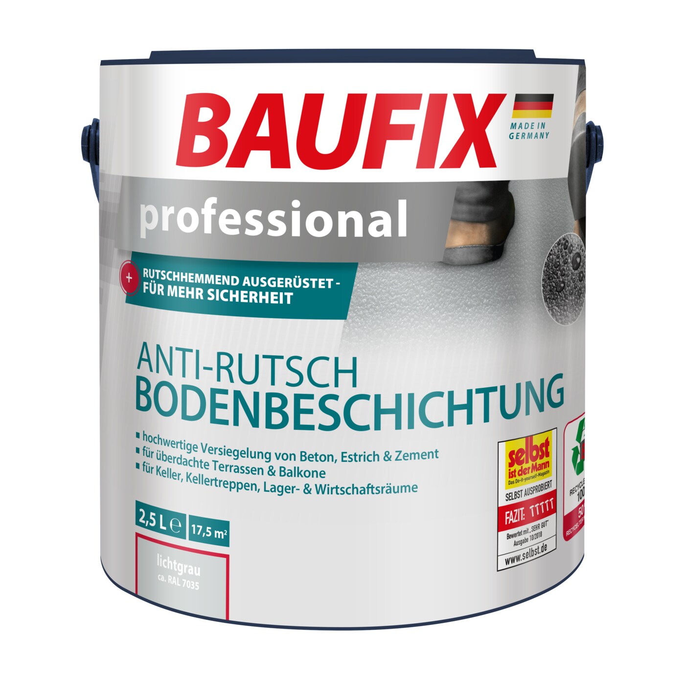 BAUFIX professional Anti-Rutsch Bodenbeschichtung lichtgrau matt, 2.5 Liter, Beton- und Bodenfarbe | 04014505065507