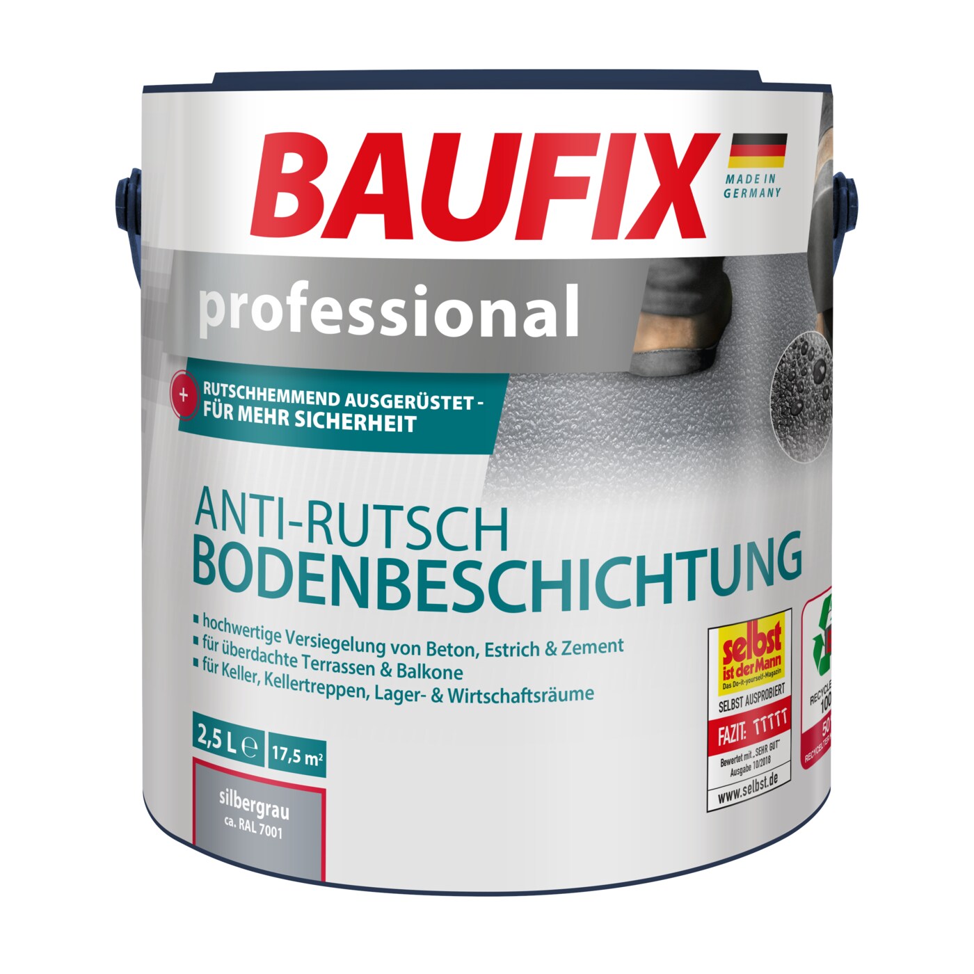 BAUFIX professional Anti-Rutsch Bodenbeschichtung silbergrau matt, 2.5 Liter, Beton- und Bodenfarbe | 04014505065491