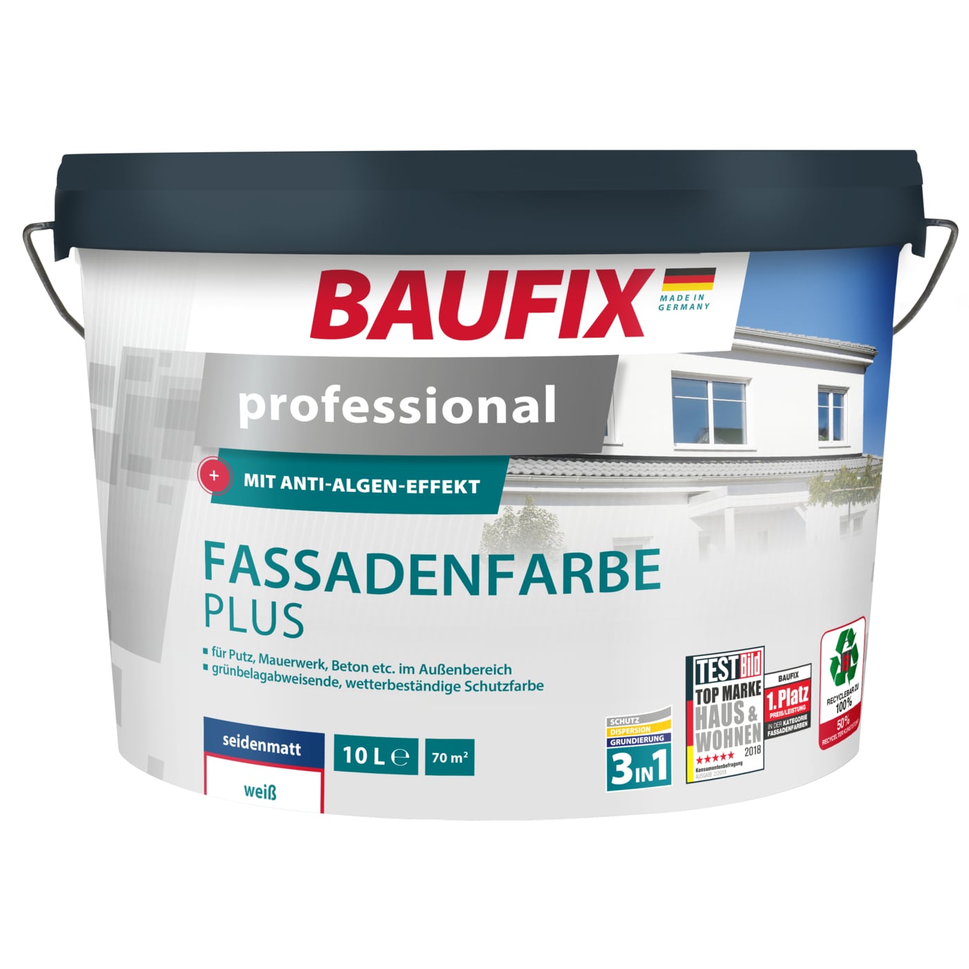 BAUFIX professional Fassadenfarbe Plus weiss seidenmatt, 10 Liter, Au&szlig;enwand Farbe - Bild 1