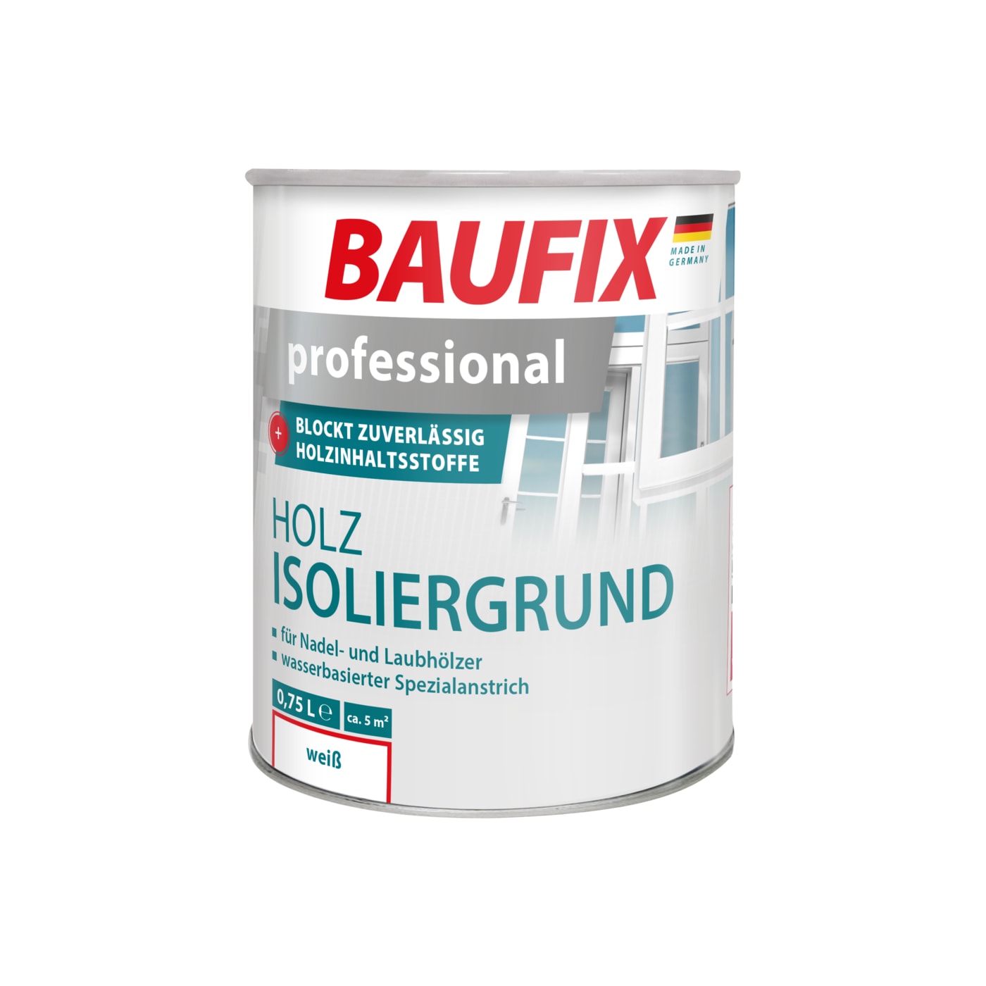 BAUFIX professional Holz Isoliergrund weiss seidenmatt, 0.75 Liter, Holzfarbe - Bild 1