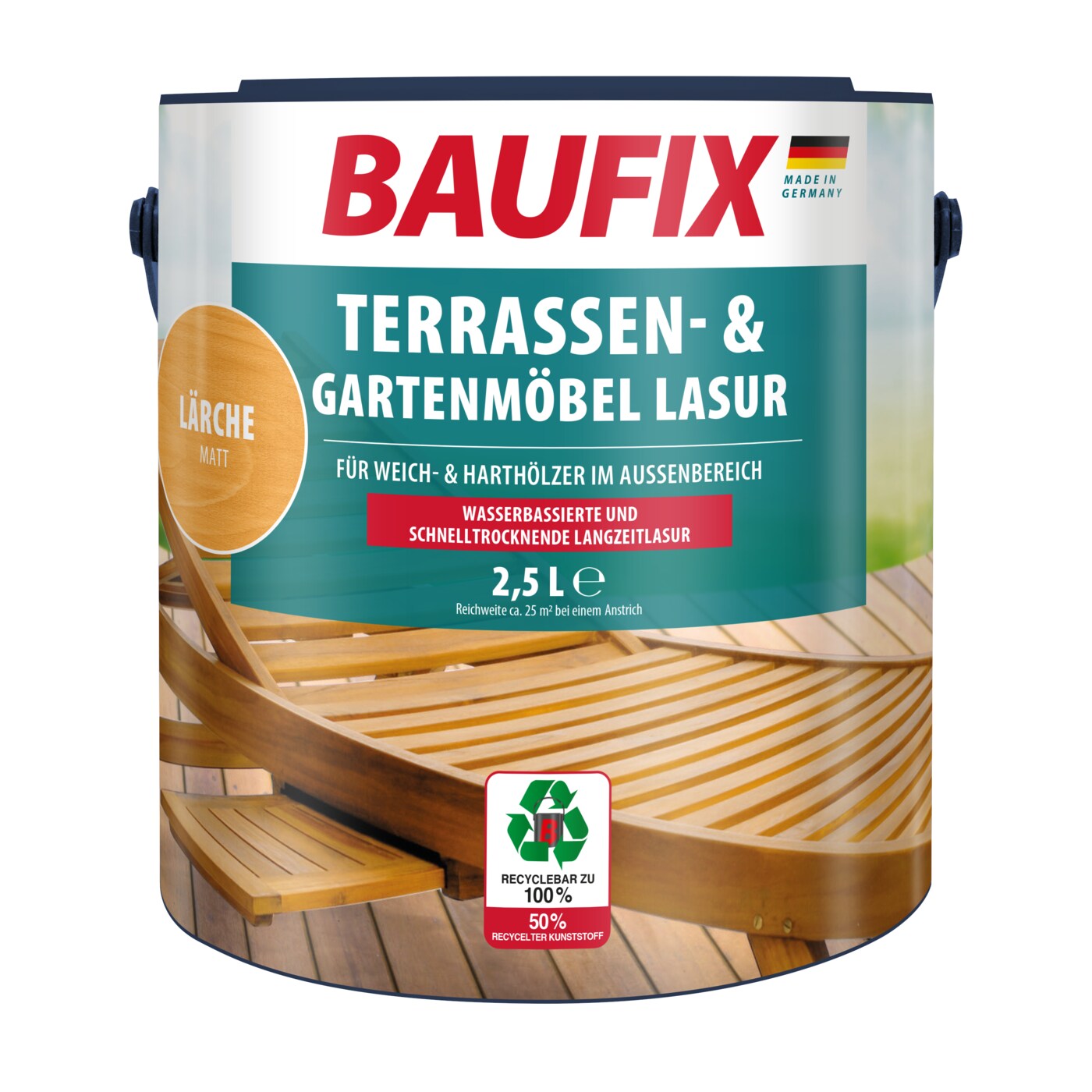 BAUFIX Terrassen- & Gartenm&ouml;bel-Lasur l&auml;rche matt, 2.5 Liter, Holz&ouml;l - Bild 1