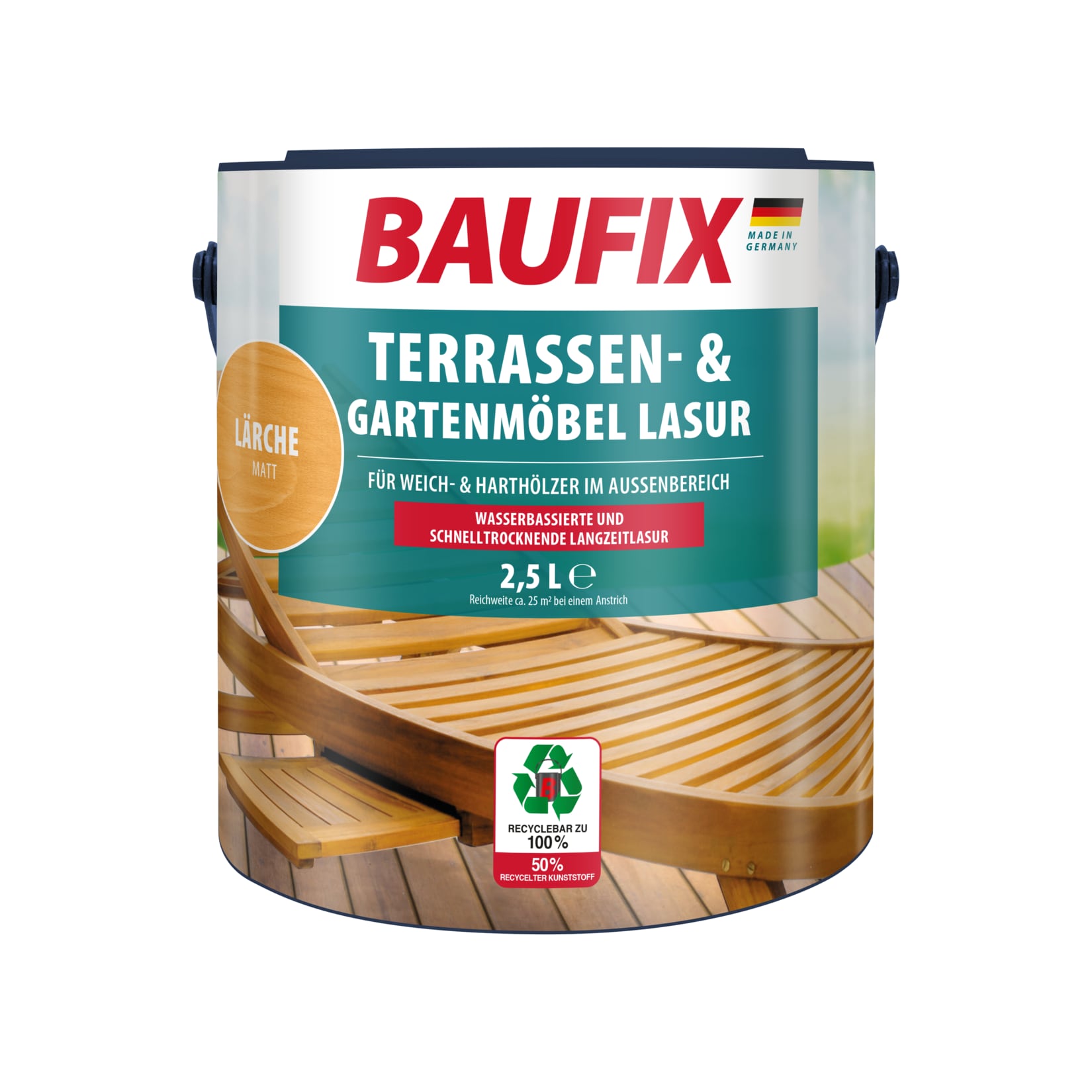 BAUFIX Terrassen- & Gartenmöbel-Lasur lärche matt, 2.5 Liter, Holzöl