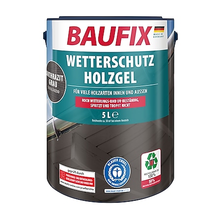 BAUFIX Wetterschutz-Holzgel anthrazitgrau, 5 Liter - Bild 1