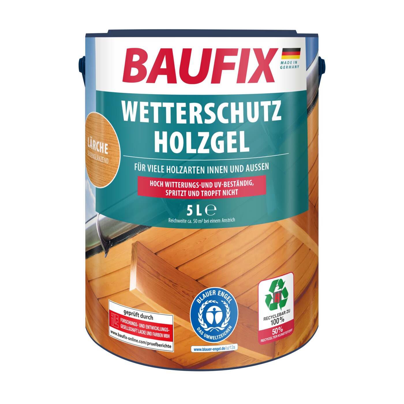 BAUFIX Wetterschutz-Holzgel lärche seidenglänzend, 5 Liter, Holzlasur | 04014505038730