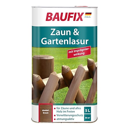 BAUFIX Zaun- und Gartenlasur dunkelbraun, 5 Liter - Bild 1