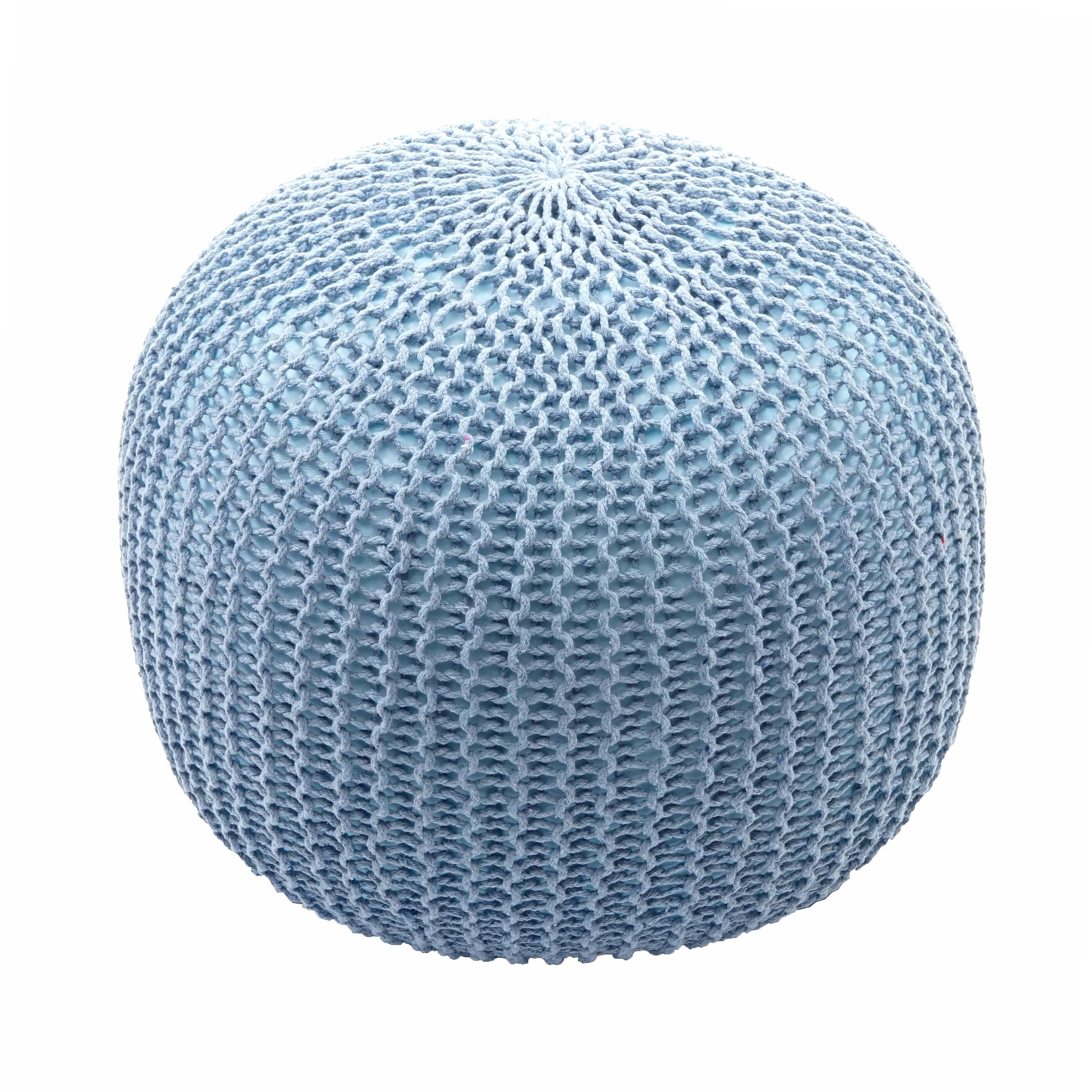 Pouf MCW-E16, Strickhocker Sitzhocker Strickpouf, Strickoptik 40x50cm ~ blau - Bild 1