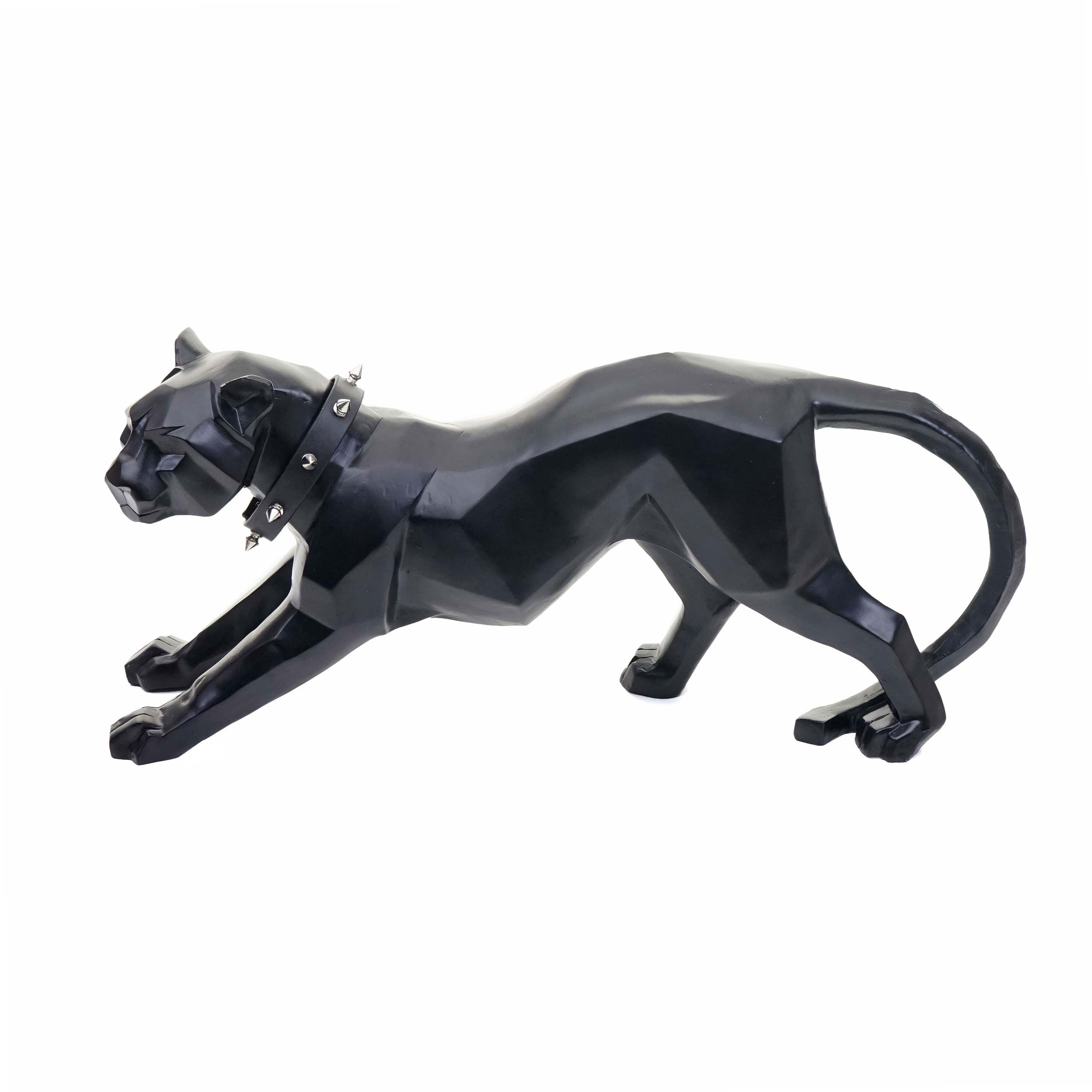 Deko Figur Leopard MCW-D36, Skulptur Raubkatze Statue, Polyresin, In-/Outdoor, 45x20x11cm ~ schwarz matt mit Halsband - Bild 1