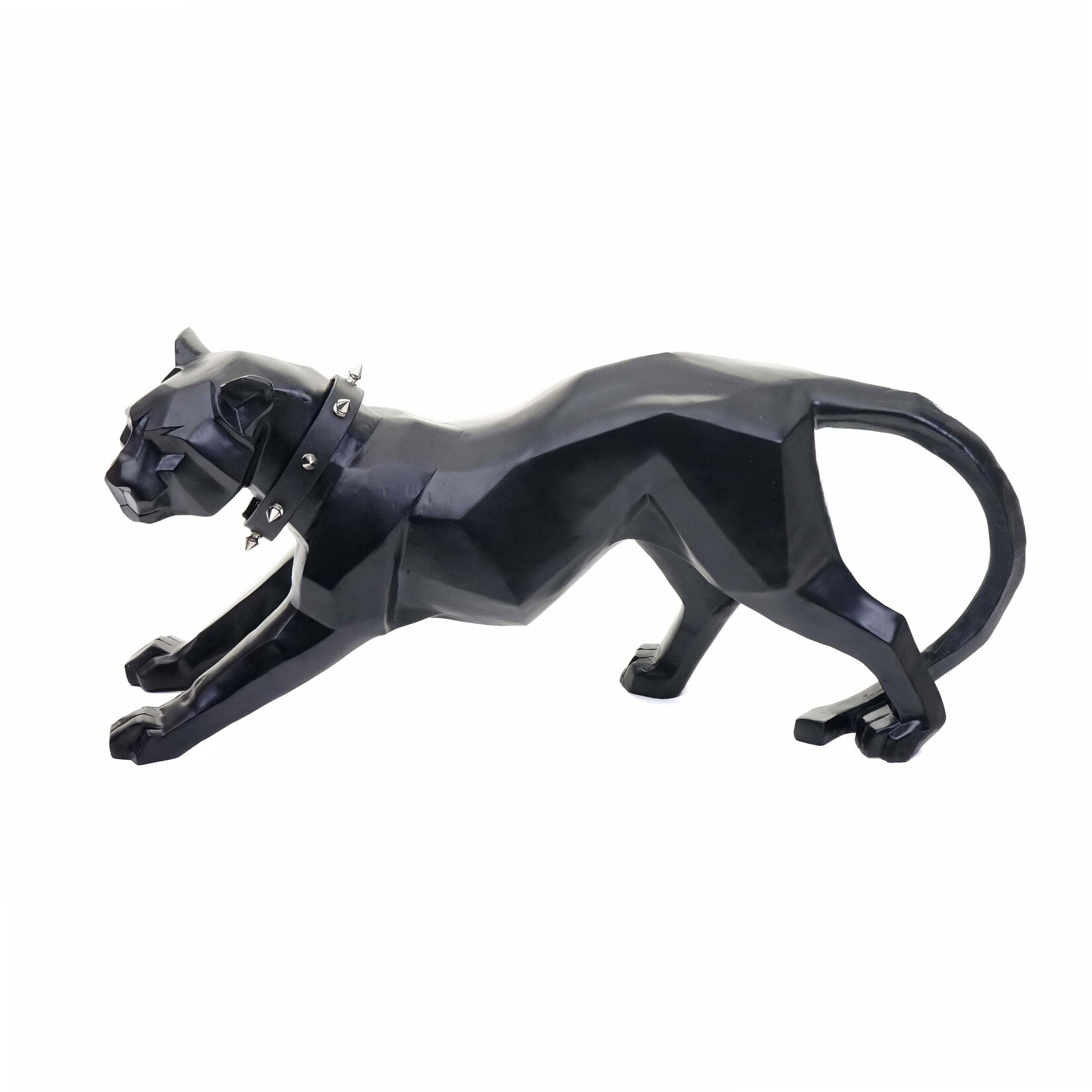 Deko Figur Leopard MCW-D36, Skulptur Raubkatze Statue, Polyresin, In-/Outdoor, 45x20x11cm ~ schwarz matt mit Halsband | 04057651272665