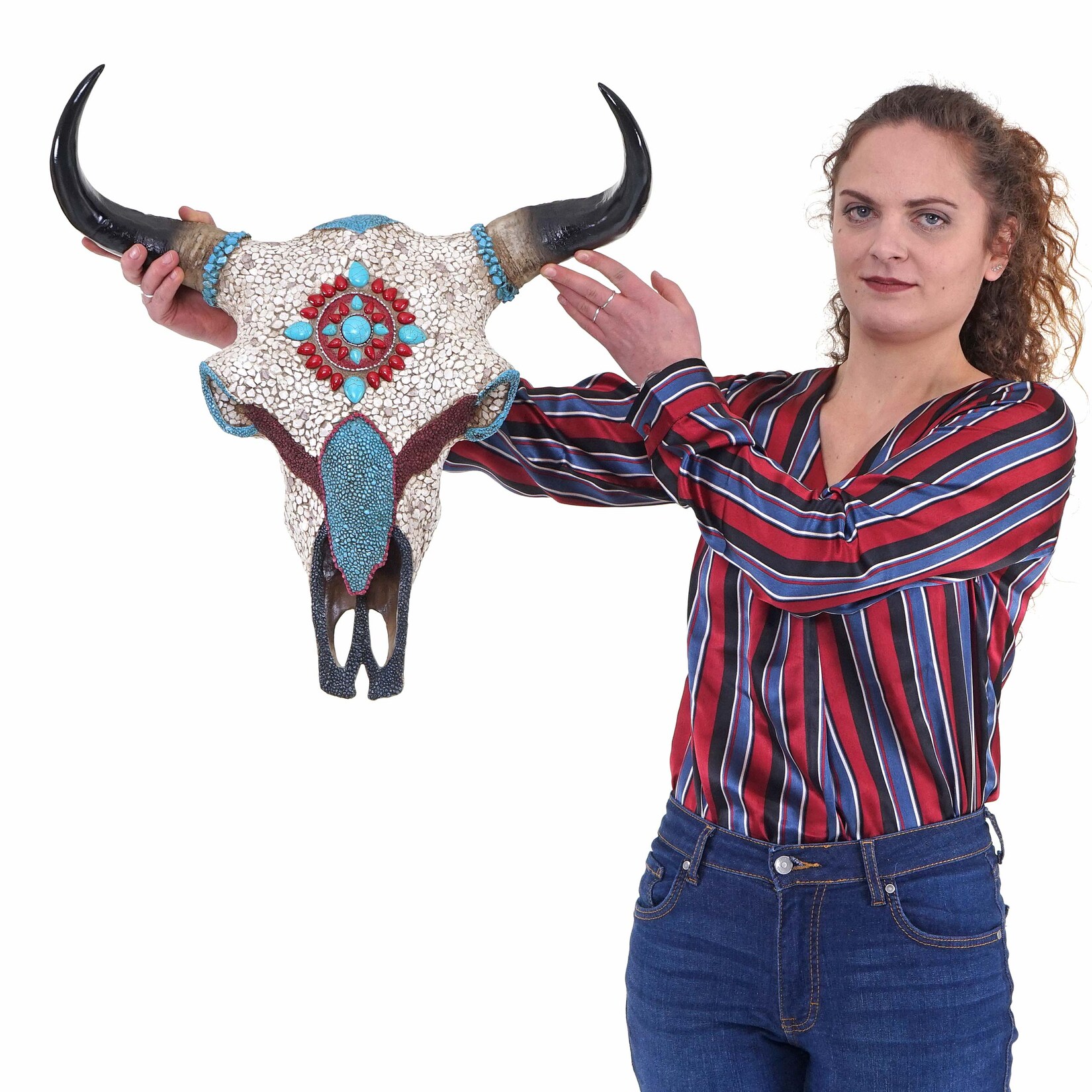 Deko Kuhschädel MCW-D31, Stierkopf Bulle Tierkopf Kuhkopf Trophäe mit Mosaik, Polyresin 51x50x25cm | 04057651272726