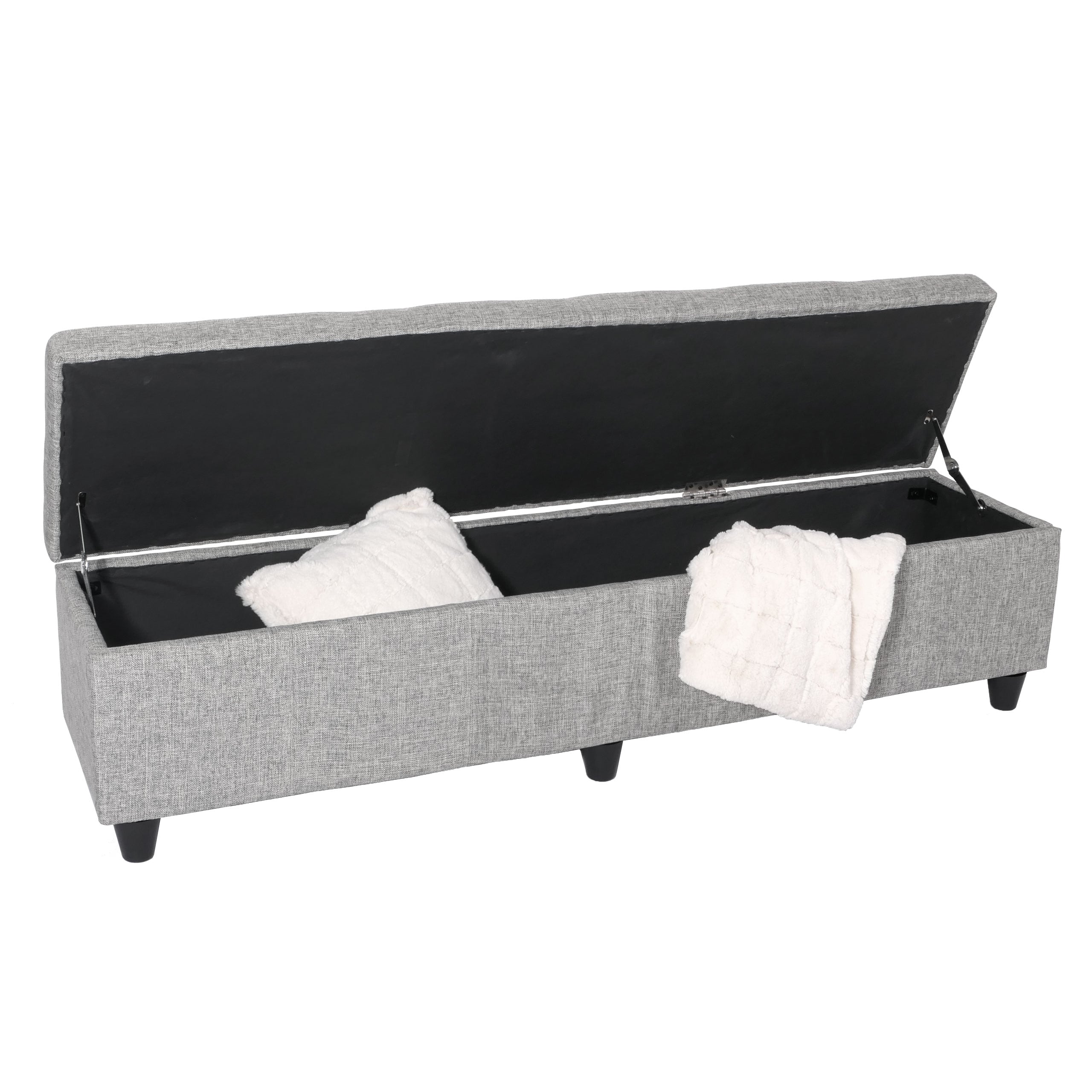 Aufbewahrungs-Truhe Kriens XXL, Sitzbank Bank, Stoff/Textil, 45x180x45cm ~ Schriftzug, creme - Bild 1