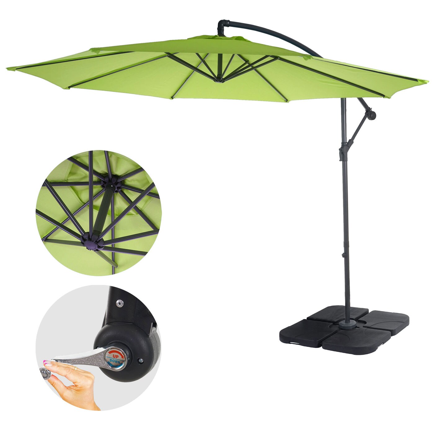 Ampelschirm Terni, Sonnenschirm Sonnenschutz, Ø 3m neigbar, Polyester/Stahl 11kg ~ grün-lemon mit Ständer